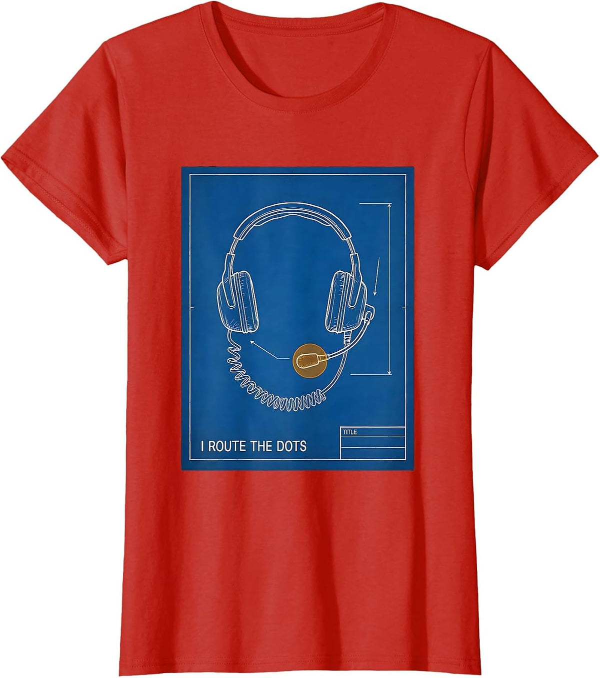 I Route The Dots Technical Blueprint 911 Dispatcher Tribute T-Shirt - Red