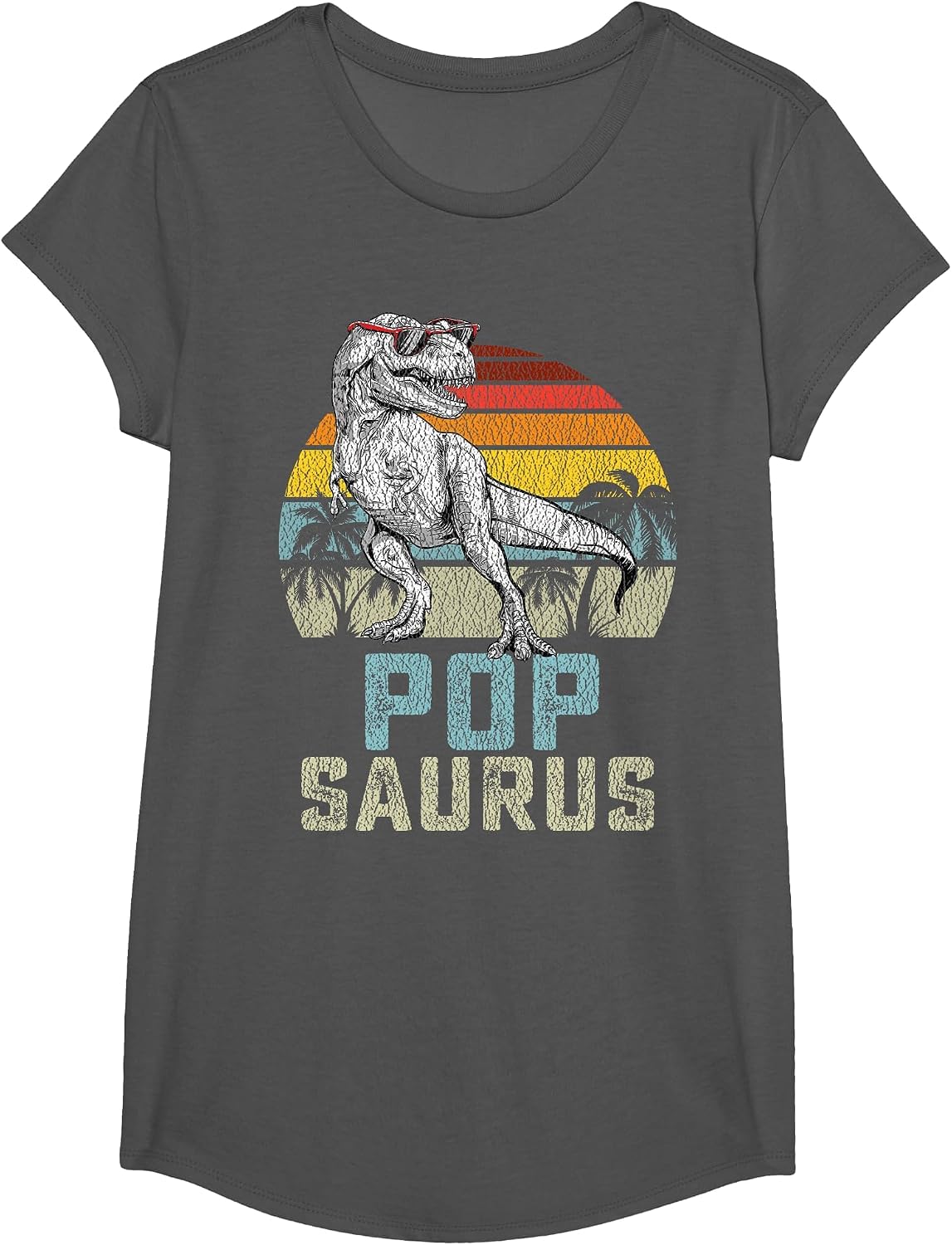 Popsaurus T Rex Dinosaur Pop Saurus Family Matching T-Shirt - Girls Asphalt Grey