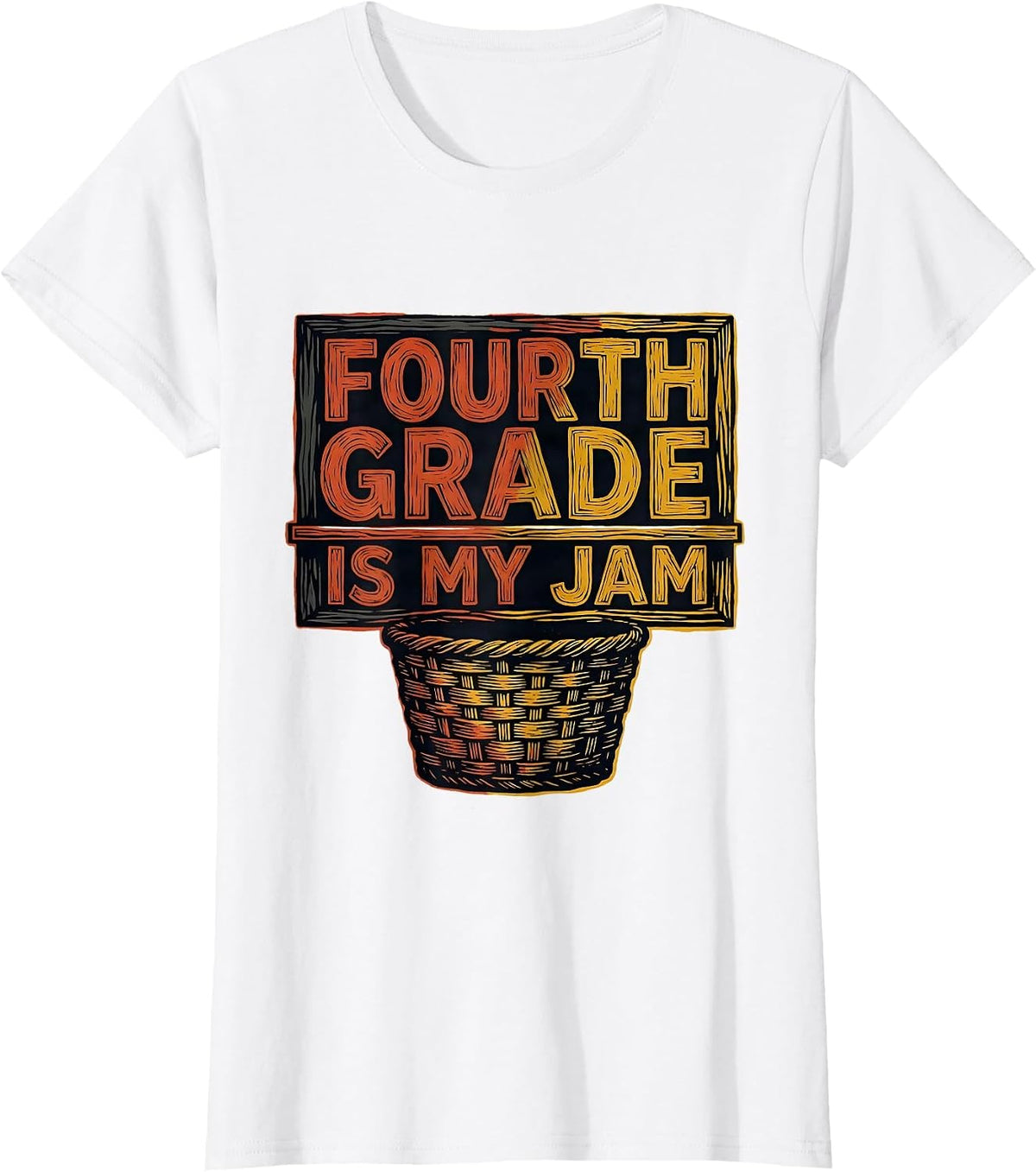 Fourth Grade Is My Jam Retro Linocut Teacher Student Back T-Shirt - White