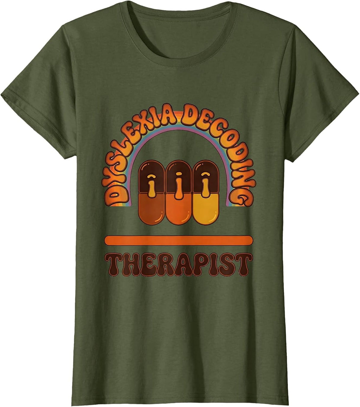 Women's Dyslexia Decoding Therapist Retro 70s Dyslexia Teacher T-Shirt - Olive Green