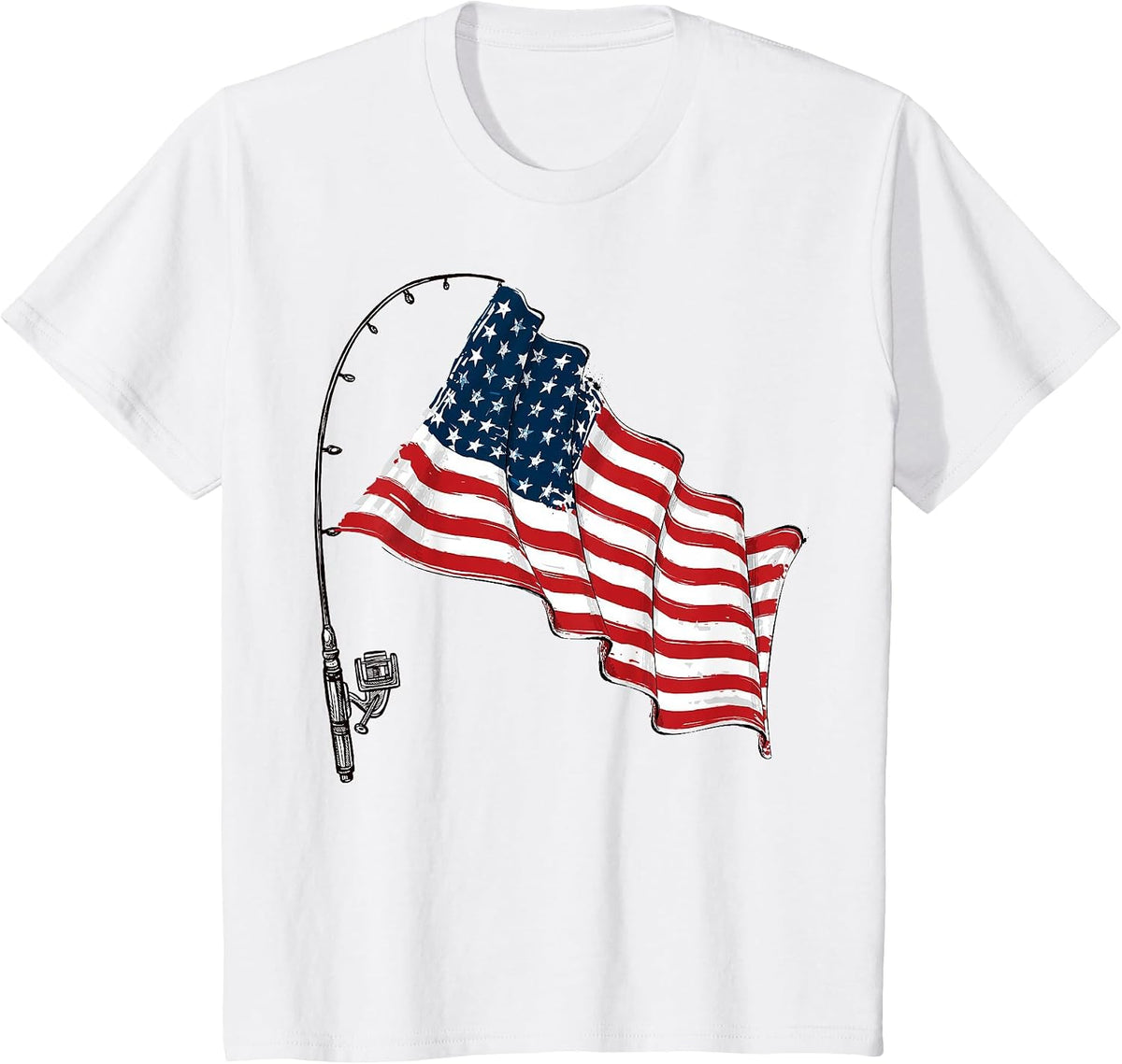 Vintage American Flag Fishing Rod Fishing Lover Fisherman T-Shirt - White