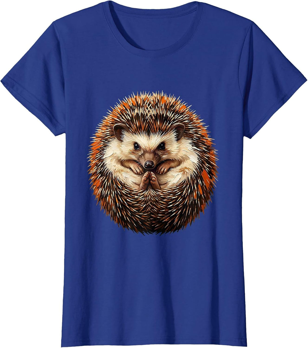 Women's Curled Hedgehog Cute Animal Lover Novelty Humor T-Shirt - Royal Blue