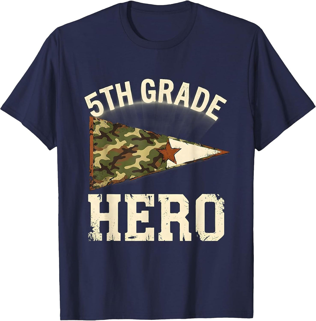 Men's 5th Grade Hero Distressed Camo Back To School Boy Teacher T-Shirt - Navy Blue