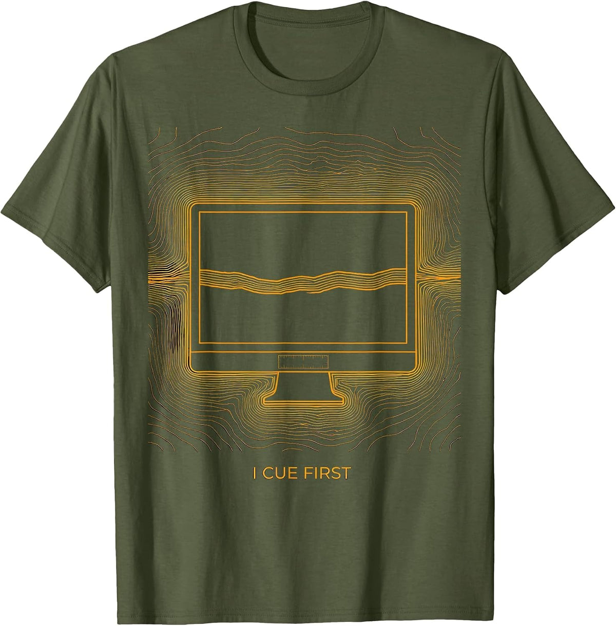 I Cue First Topographic 911 Dispatcher Thin Yellow Line T-Shirt - Olive Green