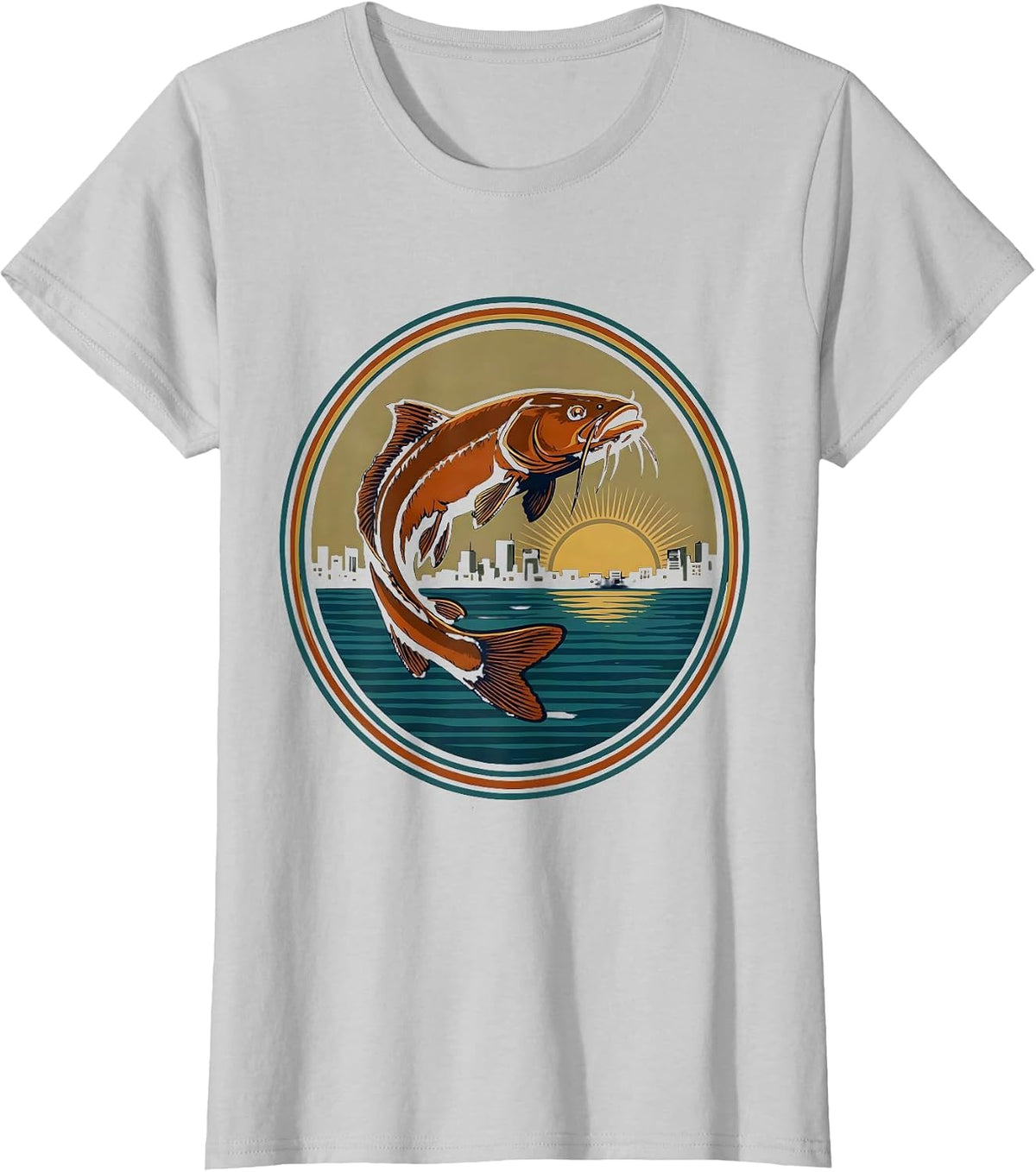 Nashville Cumberland River Catfish Dusk Illustration T-Shirt - Silver Grey