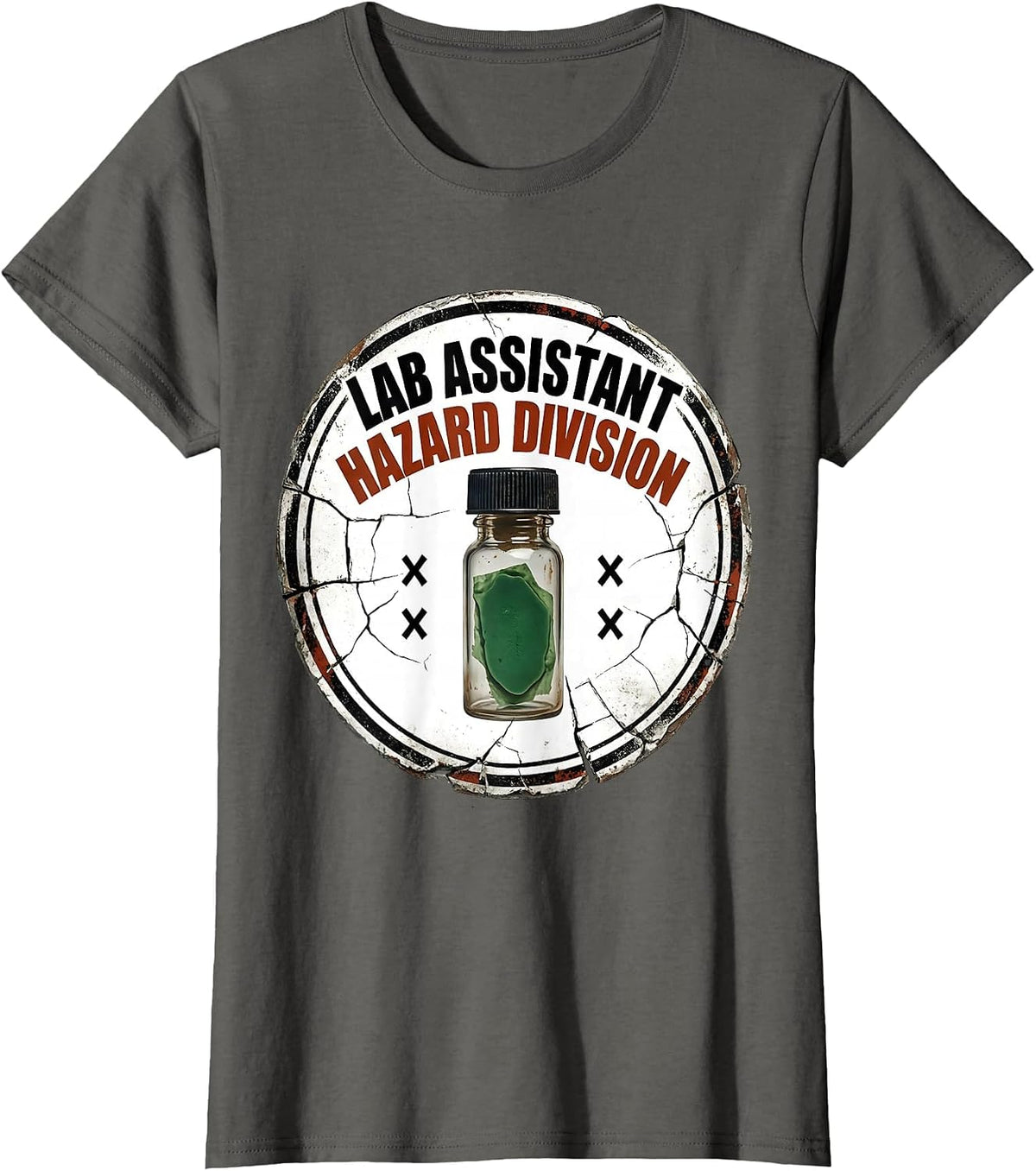 Women's LAB ASSISTANT HAZARD DIVISION Funny Science Teacher Lab T-Shirt - Asphalt Grey