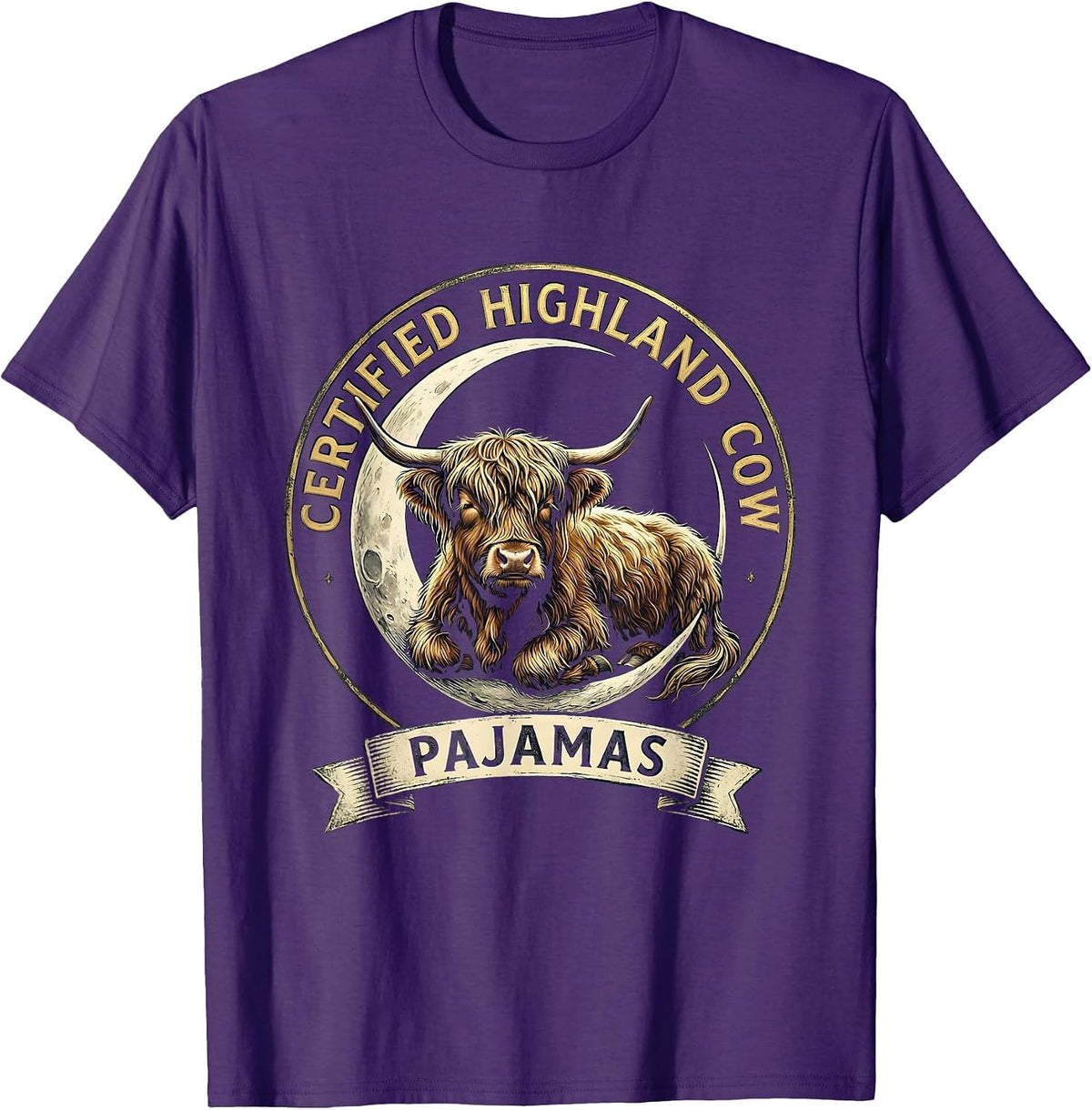 Certified Highland Cow Pajamas Cute Cozy Animal Lover T-Shirt - Purple