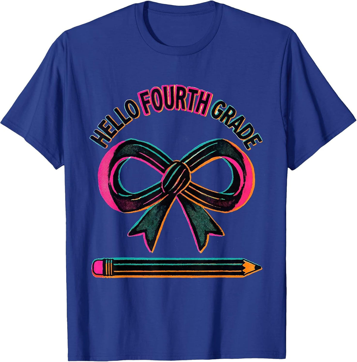 Hello Fourth Grade Cute Coquette Bow Back to School Pencil T-Shirt - Royal Blue