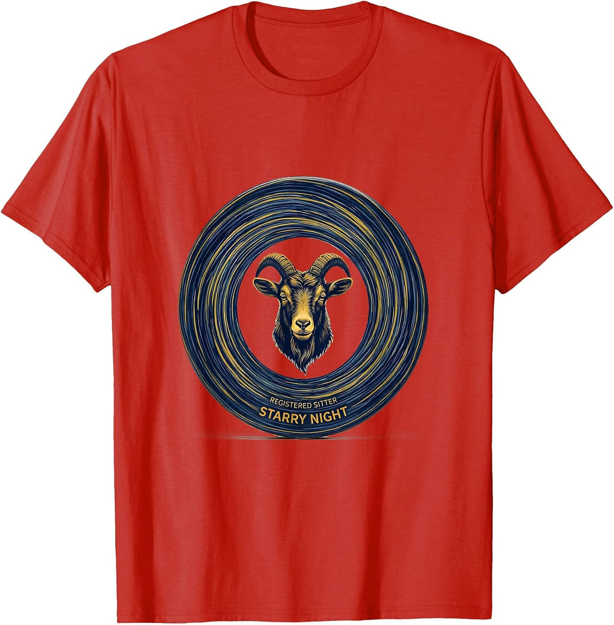 Men's Registered Sitter Starry Night Minimalist Goat Animal Lover T-Shirt - Red