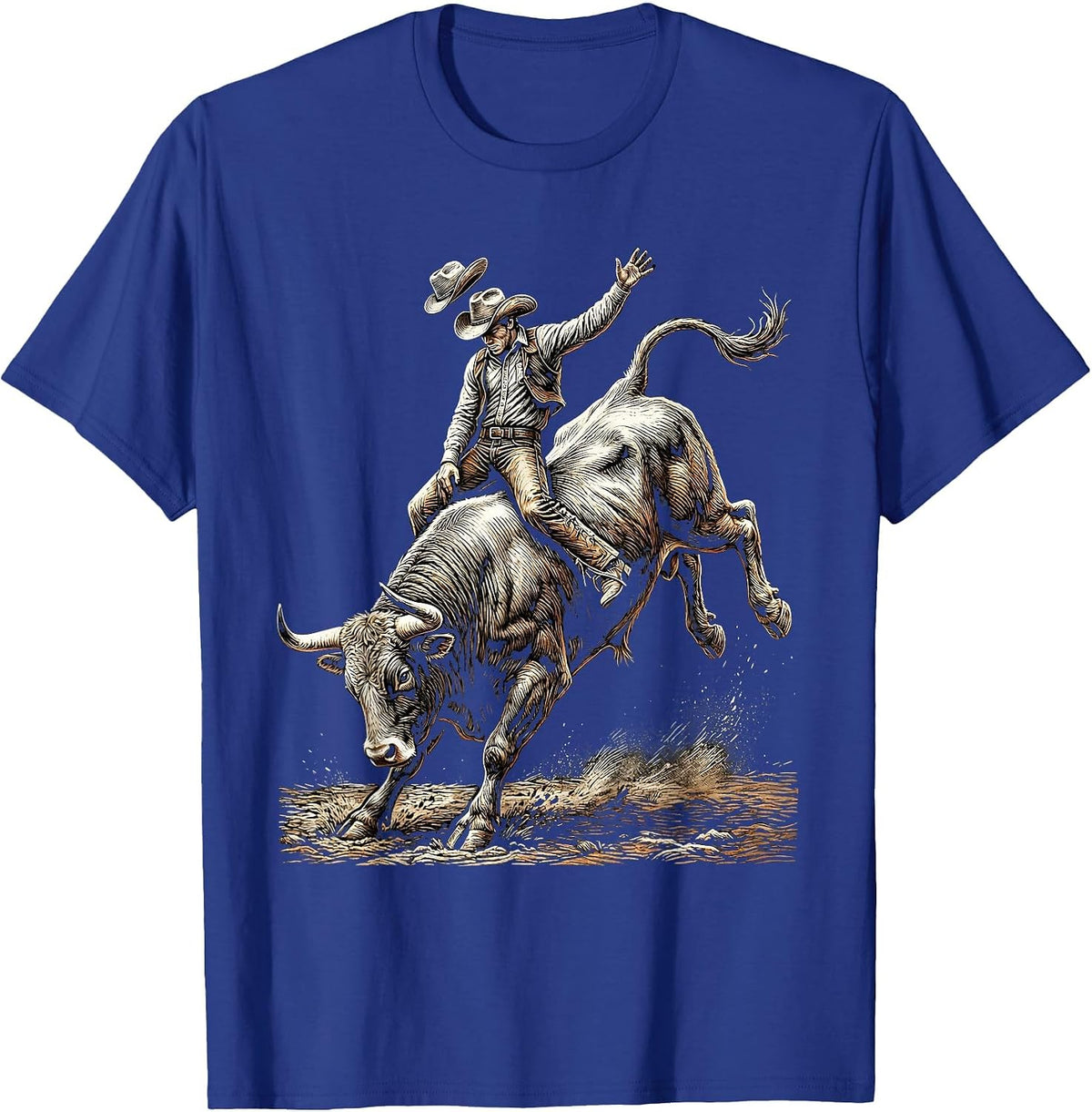 Rodeo Cowboy Bull Riding Graphic Tee T-Shirt - Royal Blue