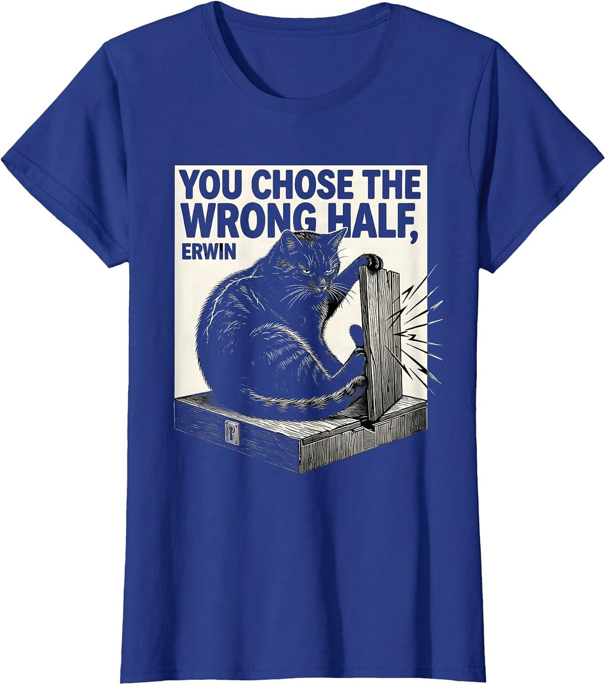 Women's You Chose the Wrong Half Erwin Funny Quantum Physics Science T-Shirt - Royal Blue