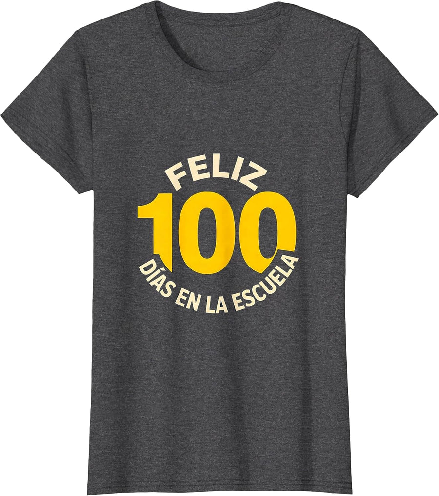 Women's Feliz 100 Días en la Escuela Spanish Teacher 100th Day T-Shirt - Dark Heather Grey