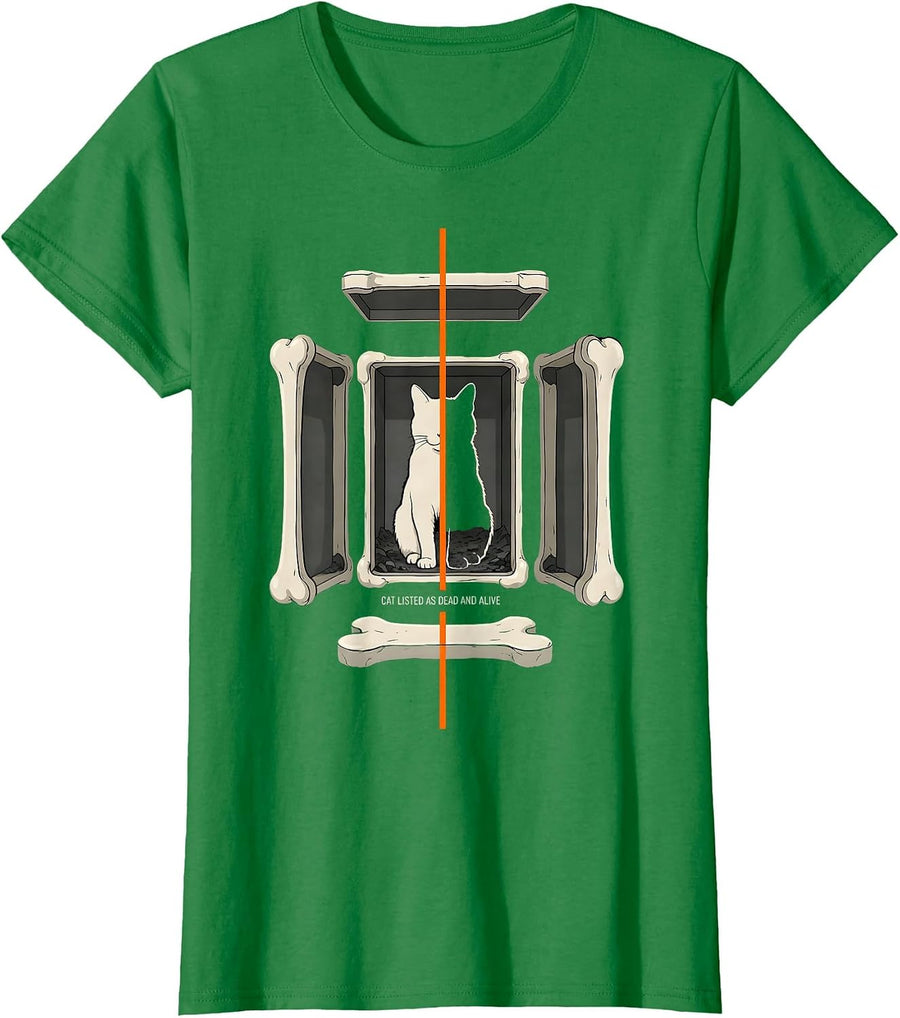 Women's Cat Listed As Dead And Alive Quantum Physics Humor T-Shirt - Kelly Green