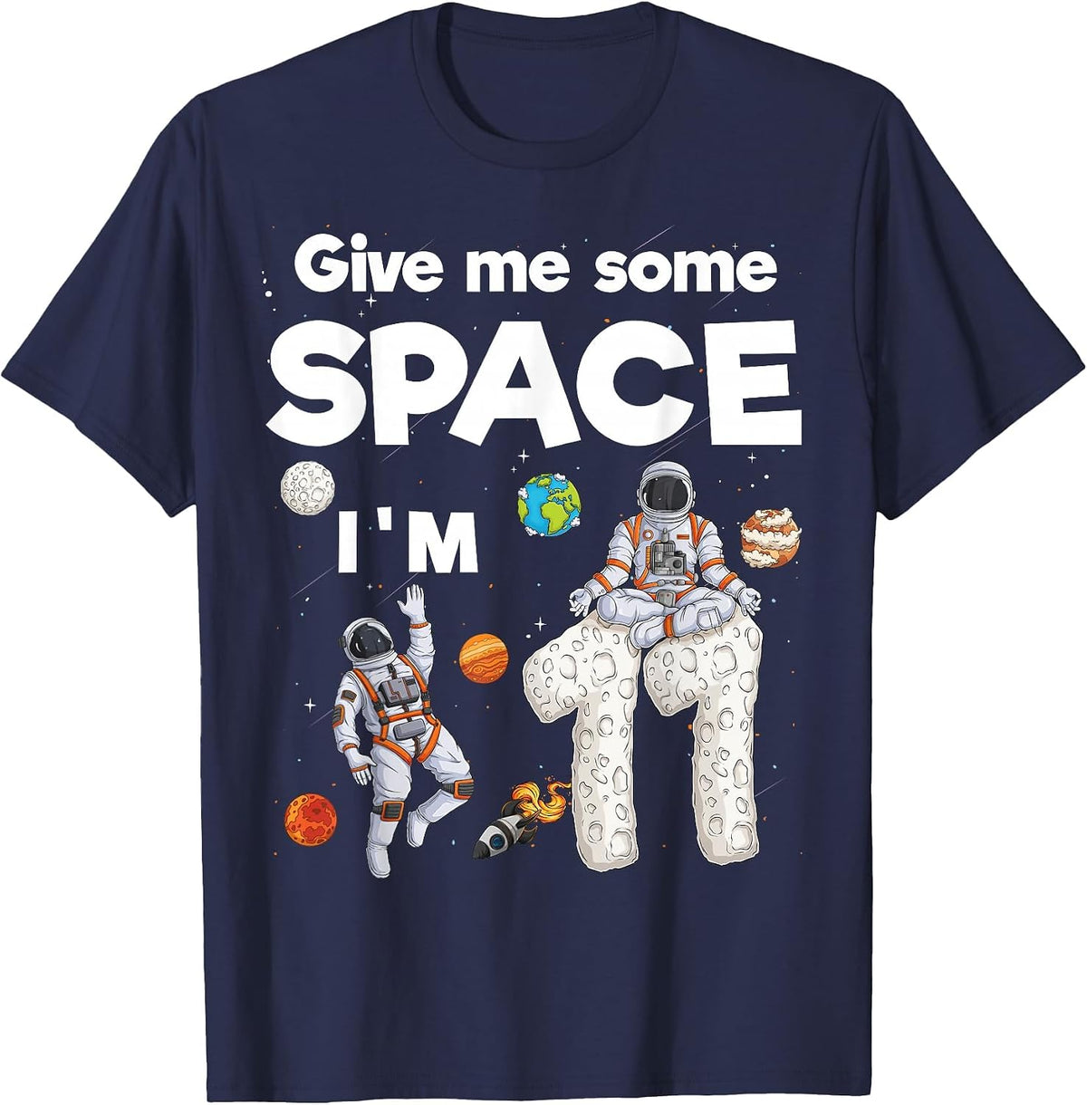 Outer Space Astronaut Planets Eleven Year Old 11th Birthday T-Shirt - Navy Blue