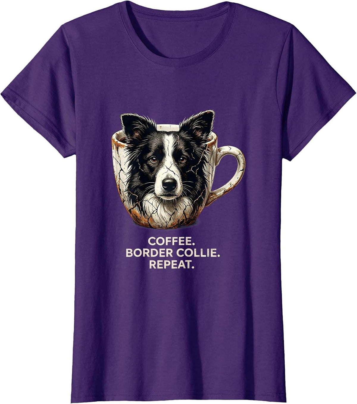 Women's Coffee. Border Collie. Repeat. Funny Dog Owner Coffee Lover T-Shirt - Purple