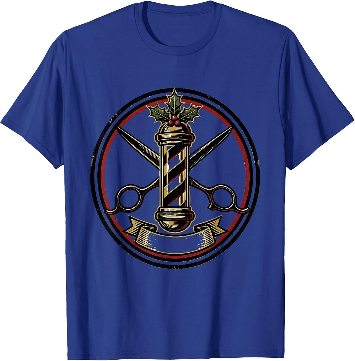 Men's Barber Pole Emblem Vintage Humor Gift for Barbers T-Shirt - Royal Blue