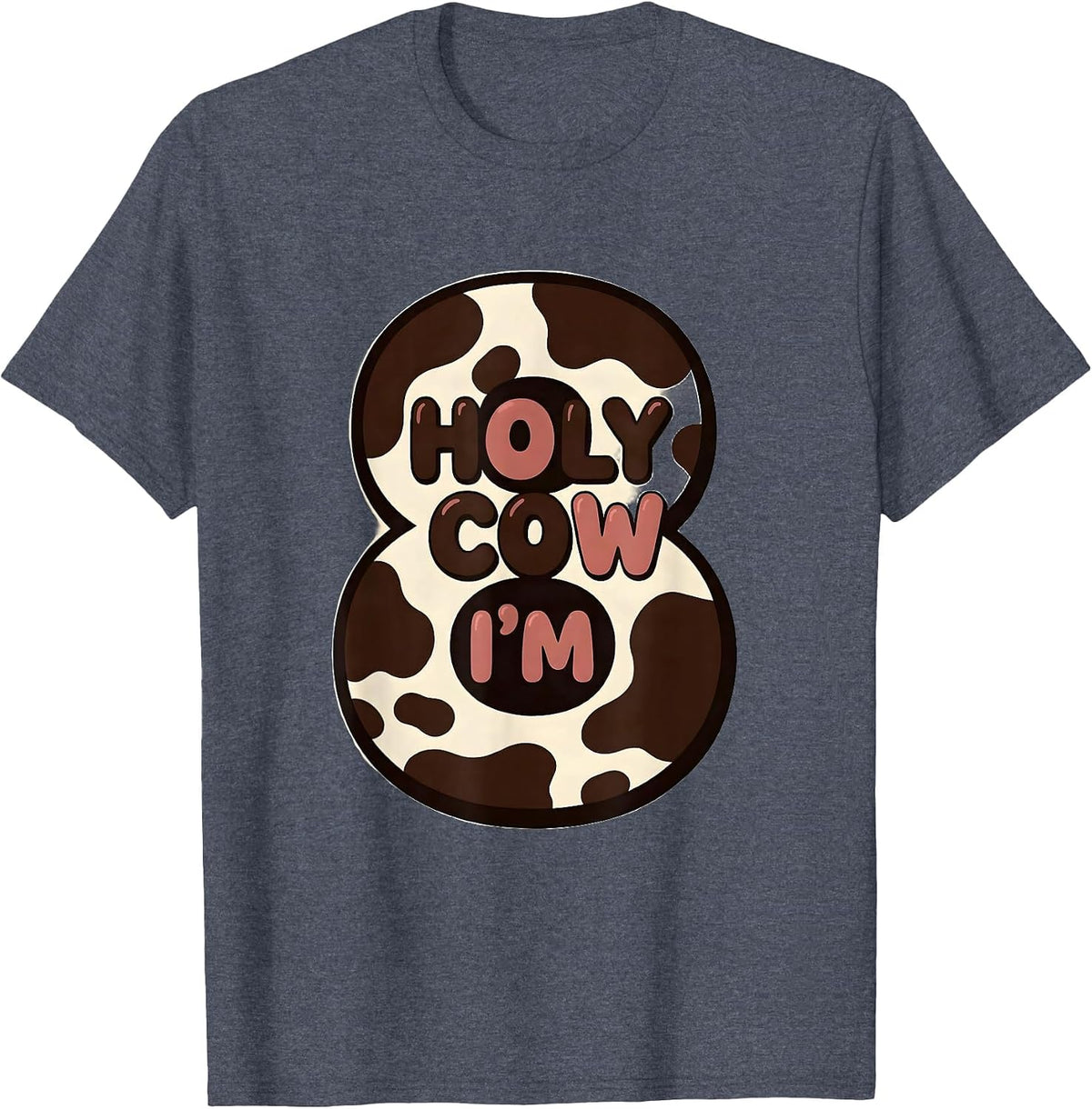 Holy Cow I'm Eight Cute Highland Cow Birthday Girl Farm Mom T-Shirt - Heather Blue
