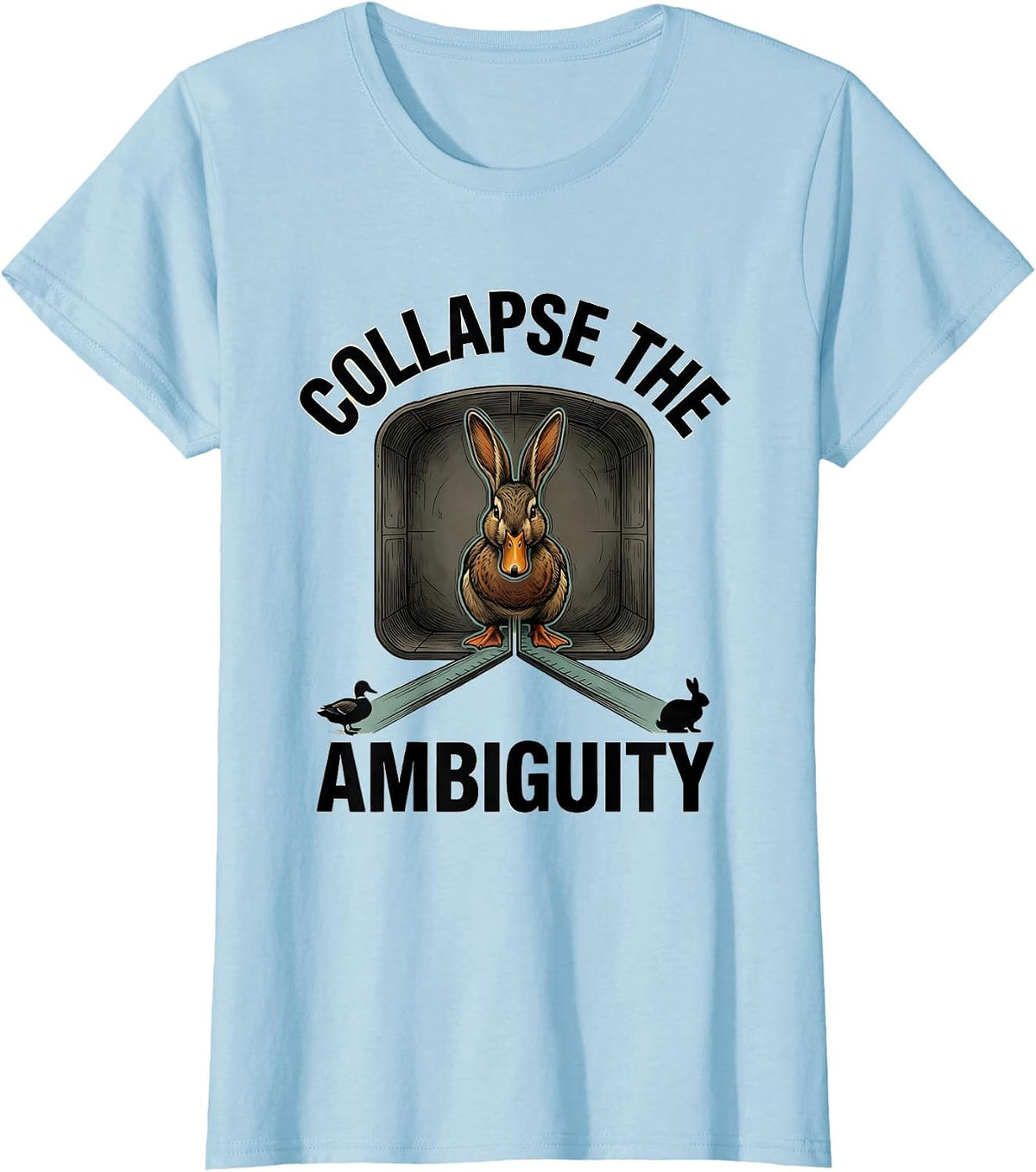 Women's Collapse The Ambiguity Funny Physics Math Nerd Duck Rabbit T-Shirt - Baby Blue