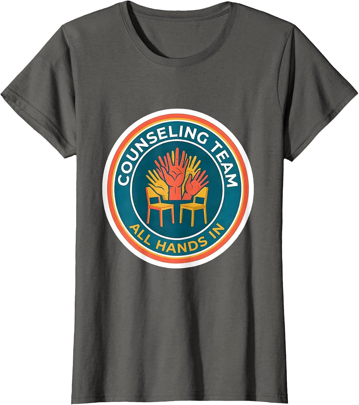 Women's Counseling Team All Hands In Groovy Retro School Counselor T-Shirt - Asphalt Grey