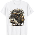 Men's Cute Hedgehog Teacher Bookworm Graphic T-Shirt - White