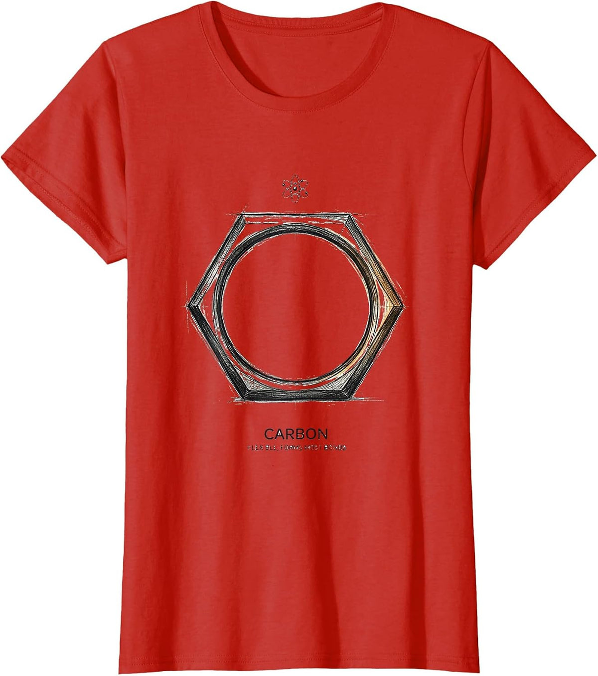 Women's Carbon: Flexible, Forms Most Bonds Funny Chemistry Science T-Shirt - Red