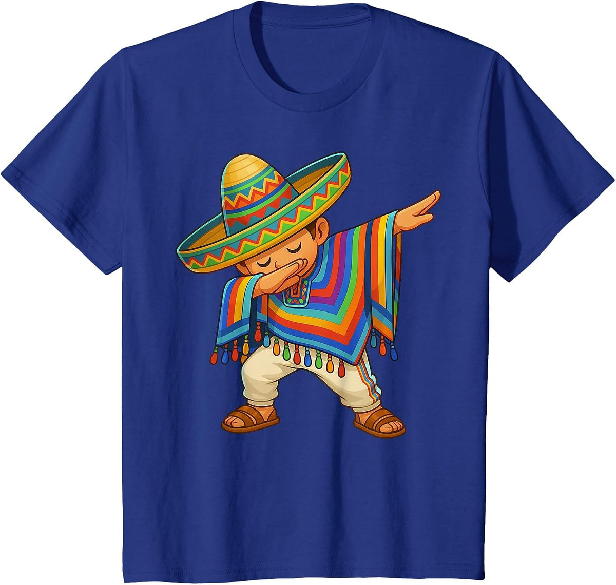 Happy Cinco De Mayo Mexican Boy Dabbing Poncho Party Kid T-Shirt - Royal Blue