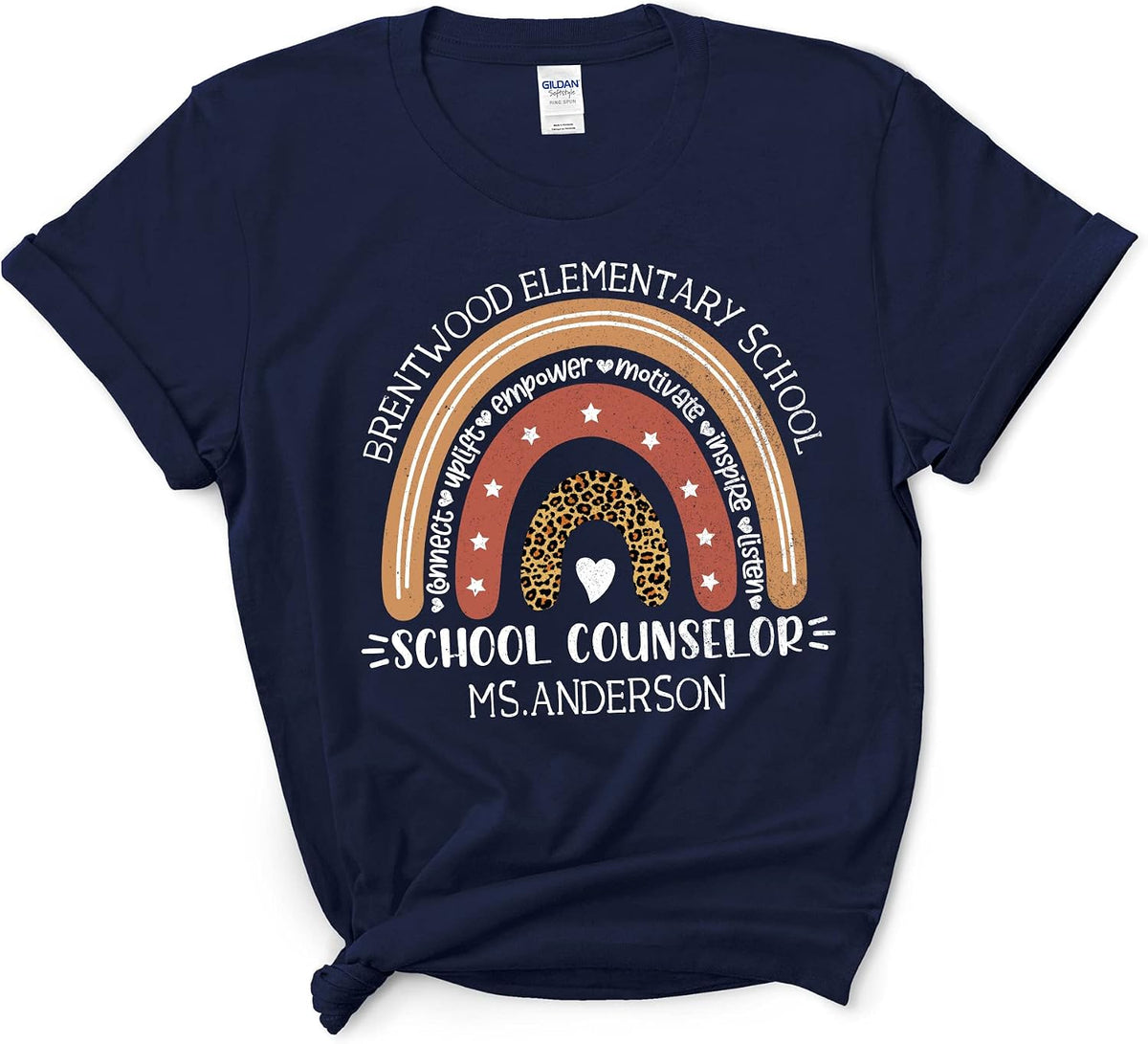 Personalized School Counselor Shirt - Custom School and Teacher Name Counselor Tee, School Counselor T-Shirt M Navy - As