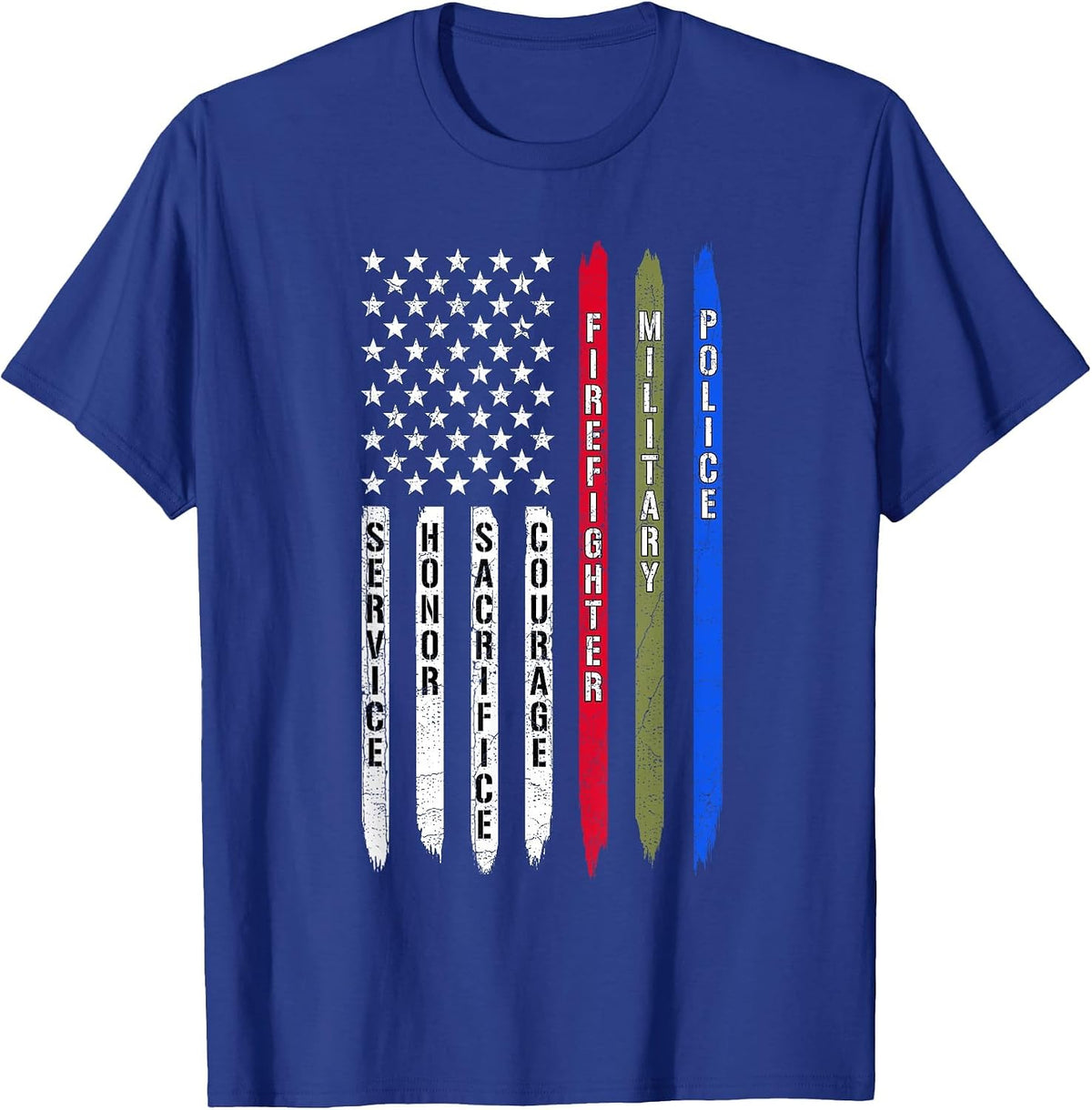 Police Military Fire Firefighter Thin Line USA American Flag T-Shirt - Royal Blue