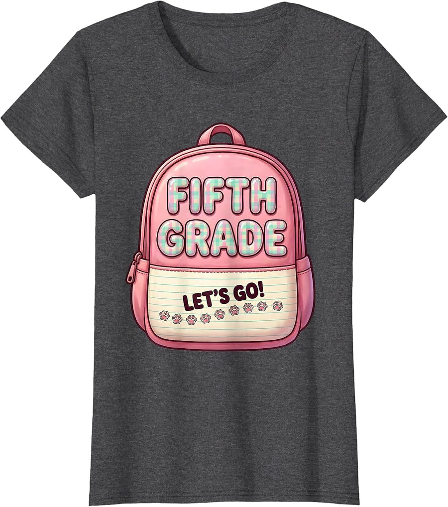 Women's Fifth Grade Let's Go Cute Kawaii Back to School Teacher T-Shirt - Dark Heather Grey