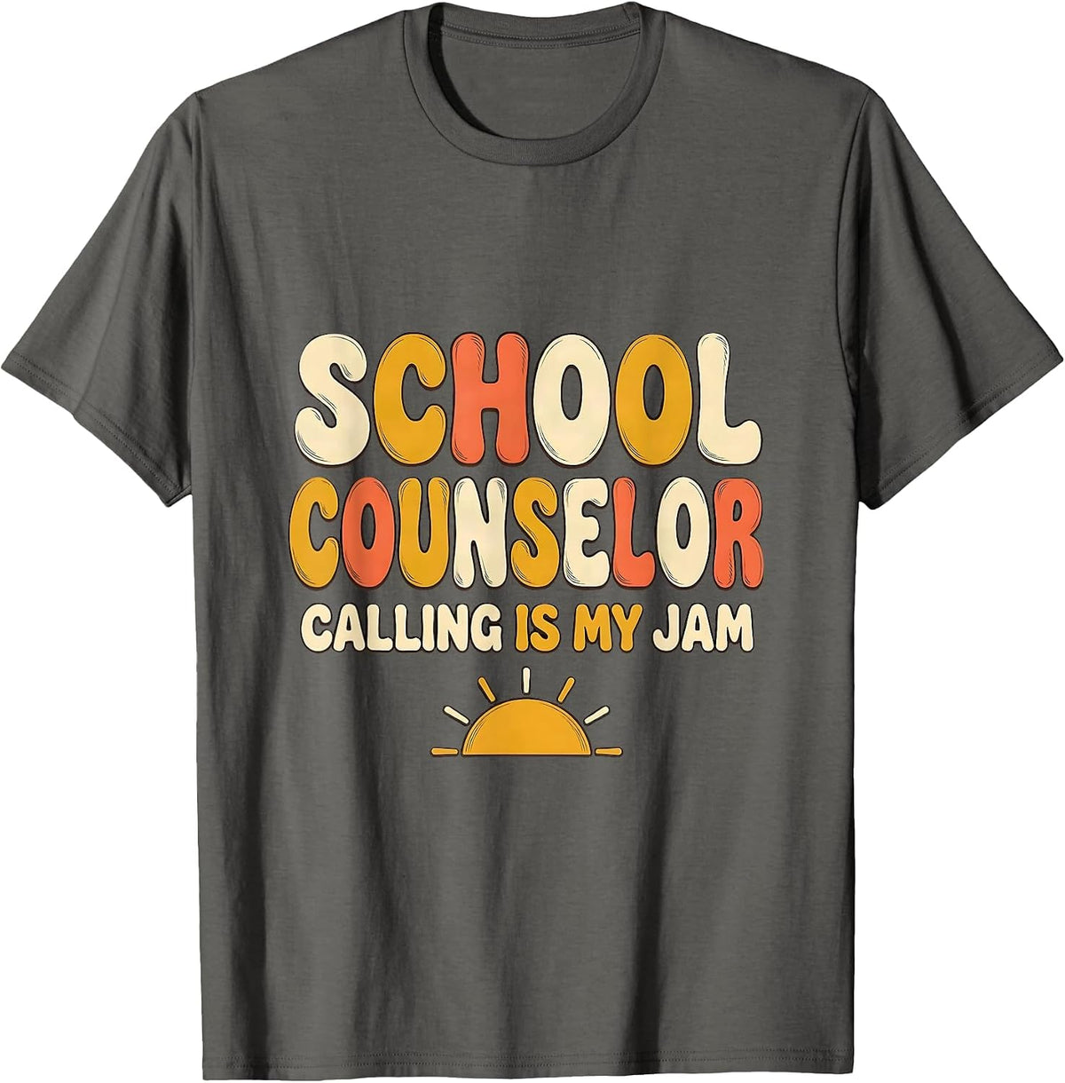 School Counselor Calling Is My Jam Retro Groovy Workplace T-Shirt - Asphalt Grey