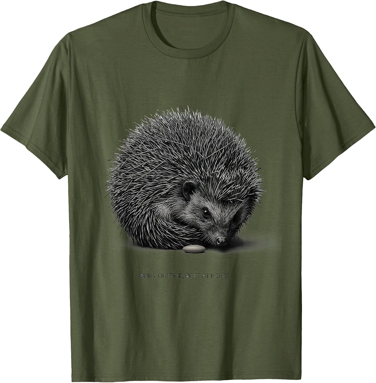 Men's Spiky Outside, Soft At Heart Cute Hedgehog Lover Animal T-Shirt - Olive Green