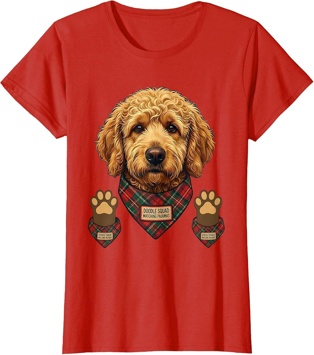Women's Doodle Squad Matching Pajamas Cute Goldendoodle Christmas T-Shirt - Red