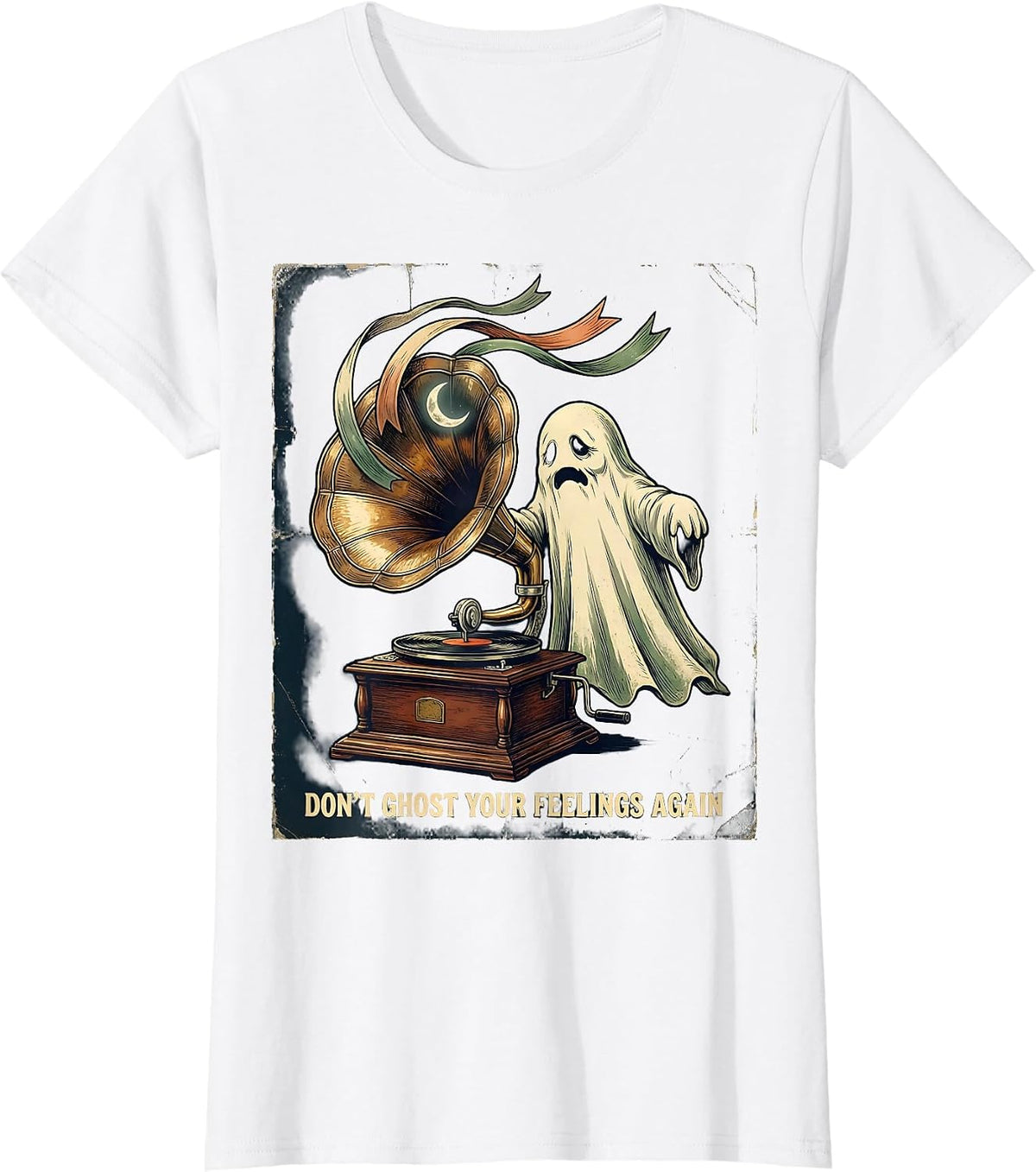 Women's Don't Ghost Your Feelings Again Vintage Ghost Mental Health T-Shirt - White