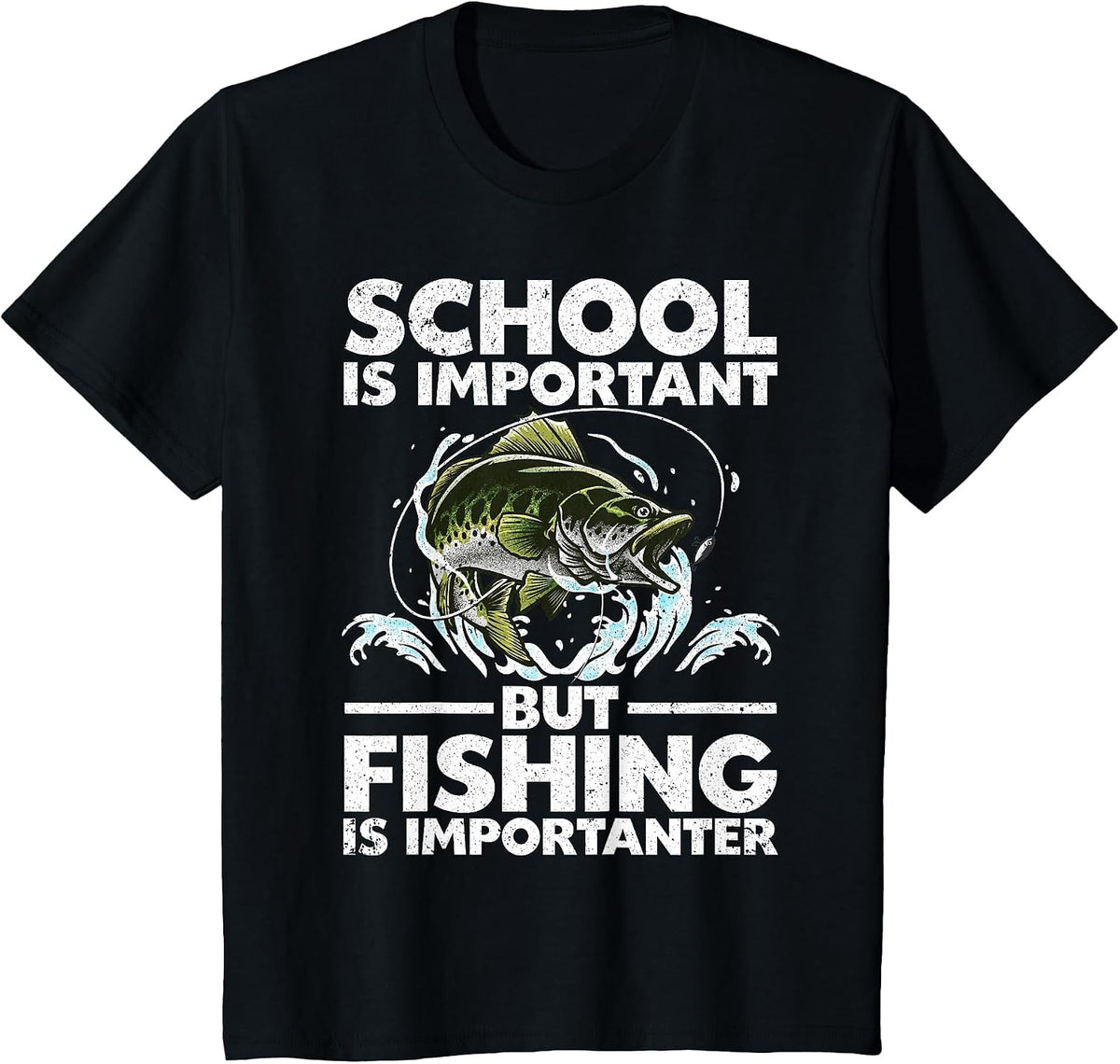 Funny Fishing for Boys Kids Youth Fish Saying Bass Fisherman T-Shirt - Black