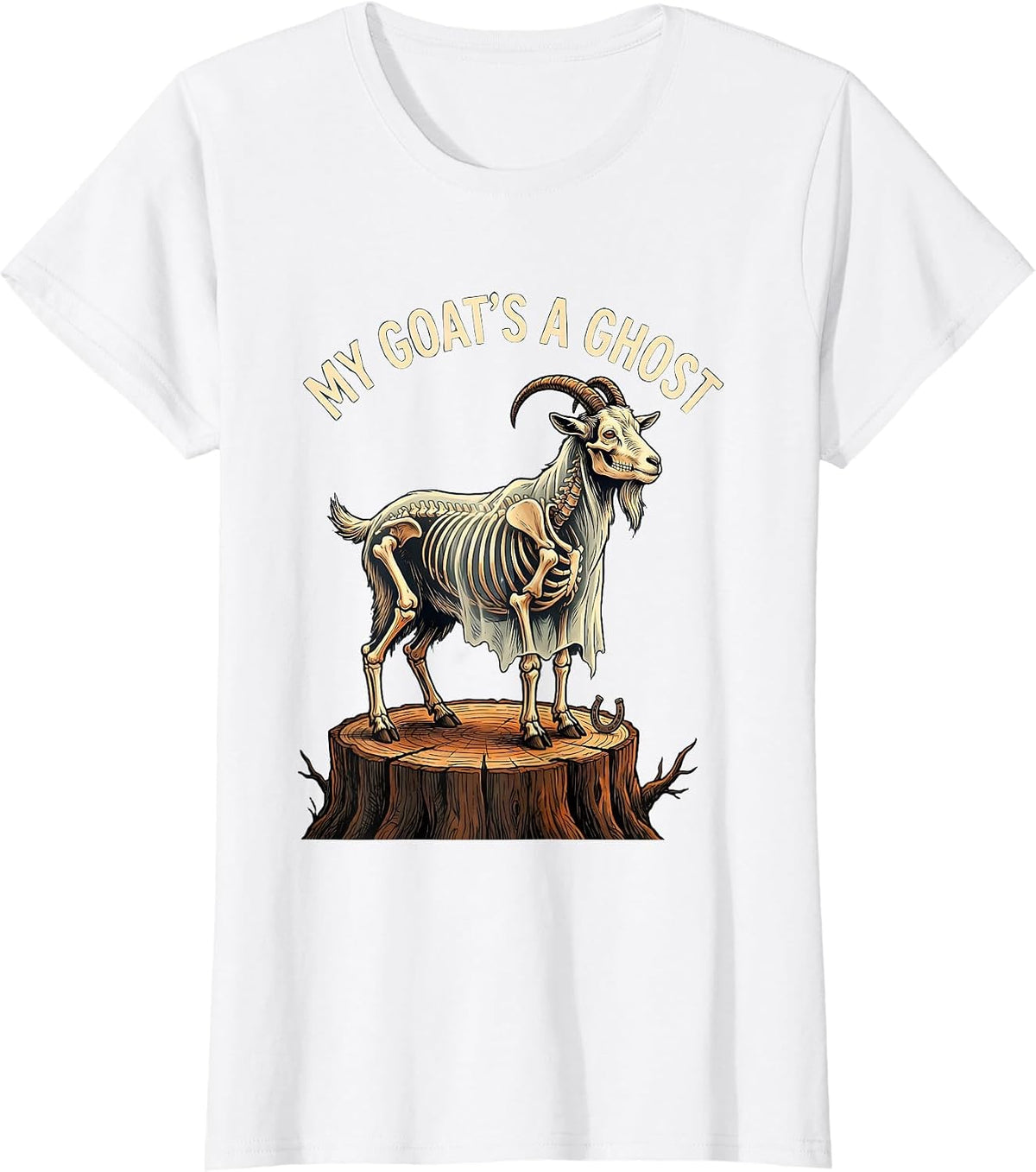 My Goat's a Ghost Funny Halloween Western Skeleton Goat T-Shirt - White