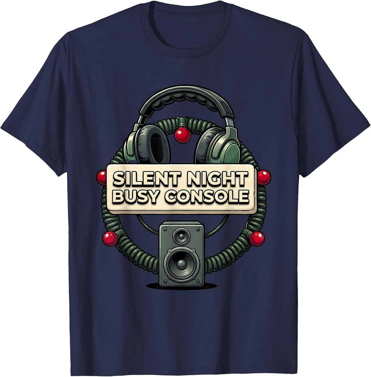 Silent Night, Busy Console Funny 911 Dispatcher Christmas T-Shirt - Navy Blue