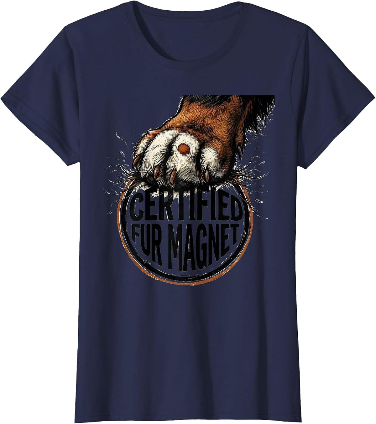 Women's Certified Fur Magnet Funny Bernese Mountain Dog Owner Pet T-Shirt - Navy Blue