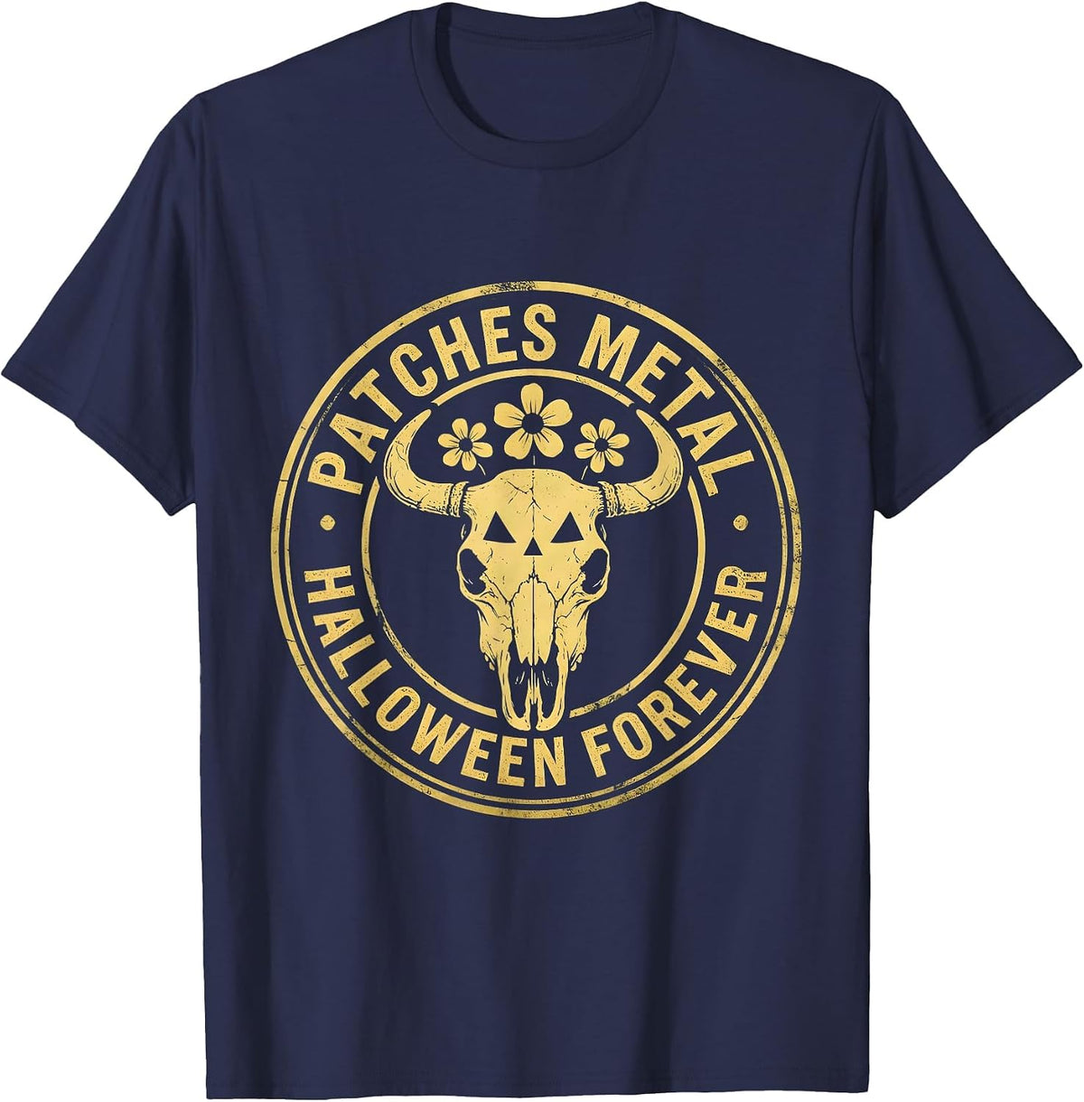 Men's Halloween Metal Battle Vest Forever Design T-Shirt - Navy Blue