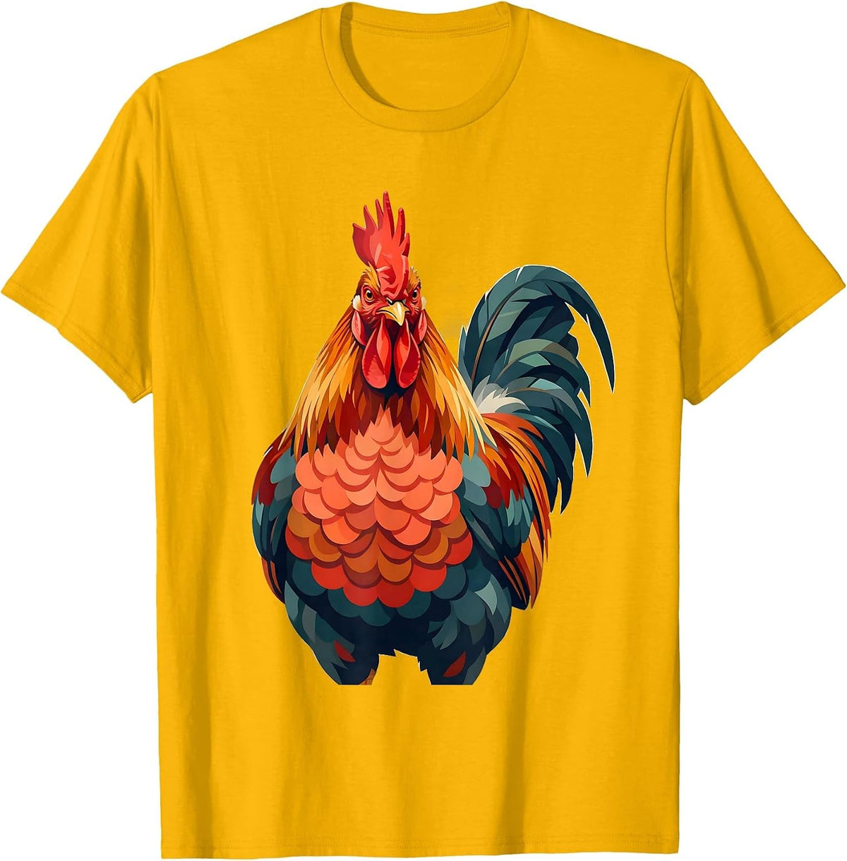 Proud Rooster Puffed Chest Graphic Design T-Shirt - Golden Yellow