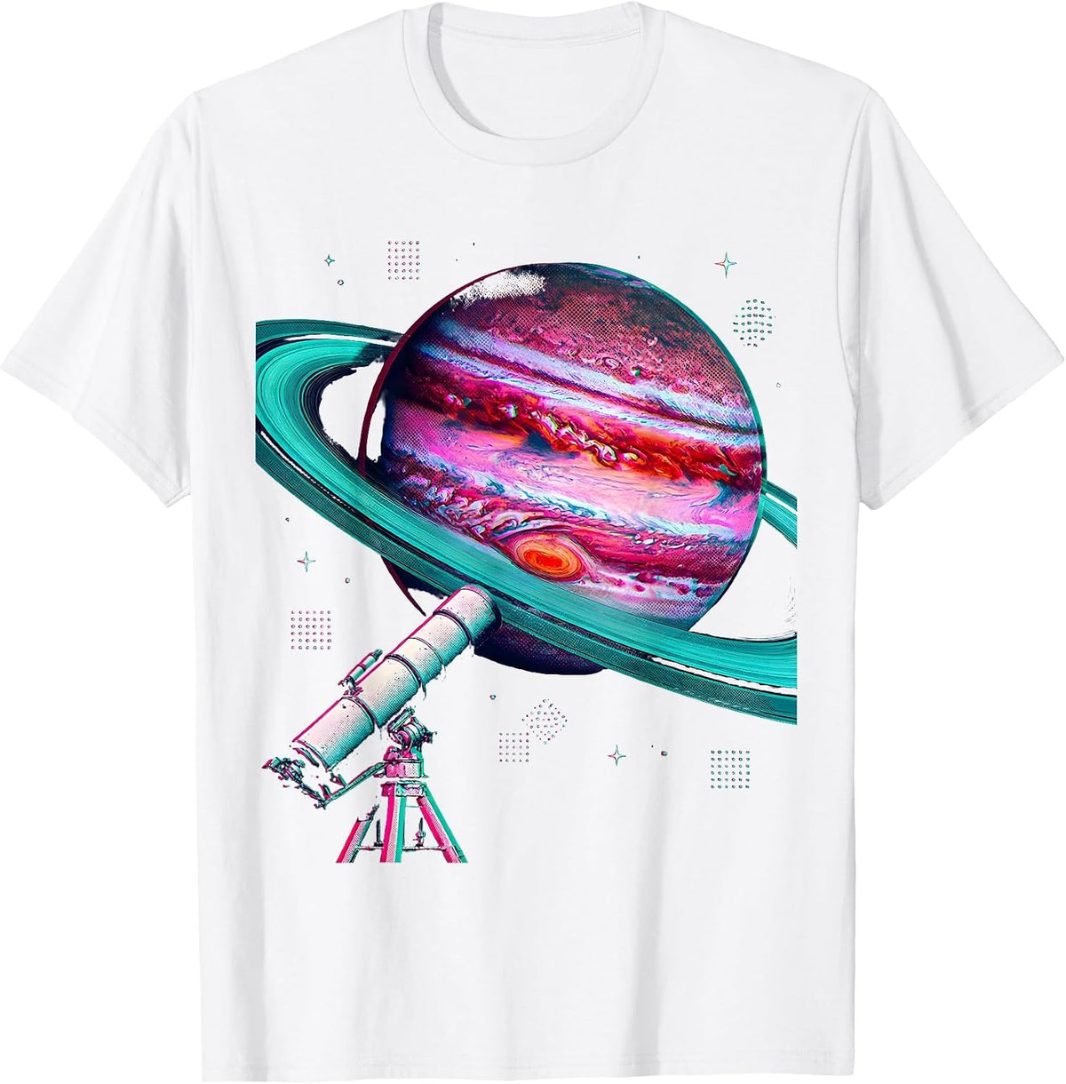Men's Telescope Galaxy Ringed Gas Giant Space Art T-Shirt - White