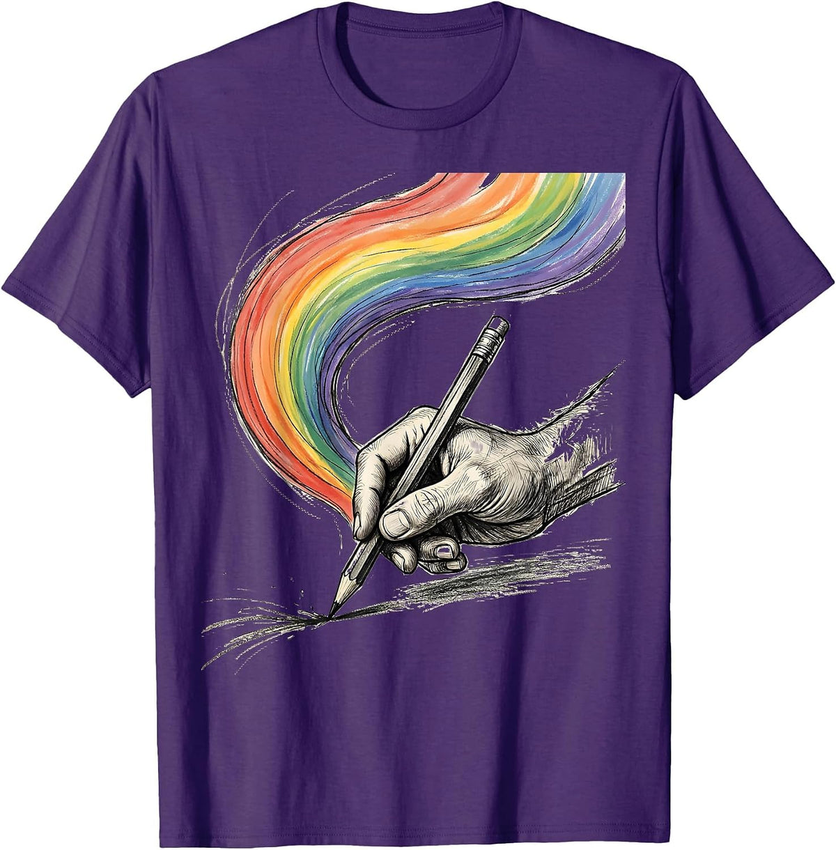 Men's Dyslexia Awareness Rainbow Pencil Trail Graphic T-Shirt - Purple