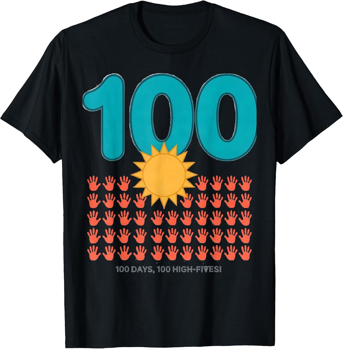 Men's 100 Days 100 High-Fives Retro Playful 100th Day of School T-Shirt - Black