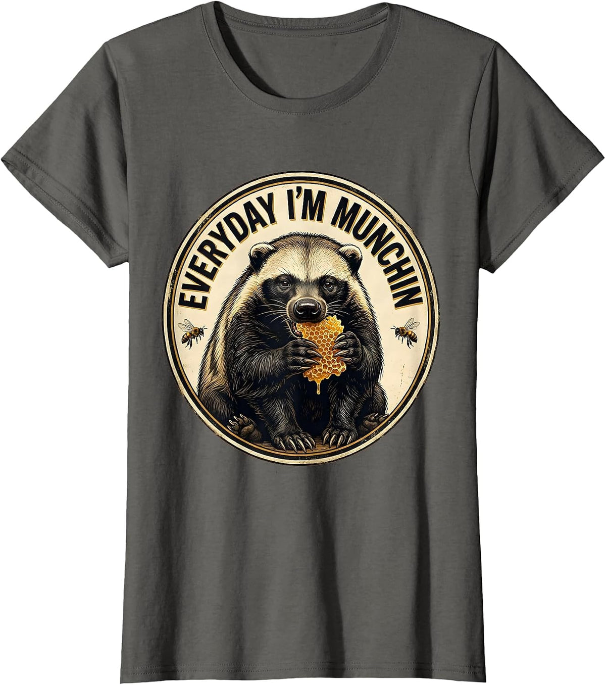 Women's Everyday I'm Munchin' Vintage Funny Honey Badger Animal T-Shirt - Asphalt Grey