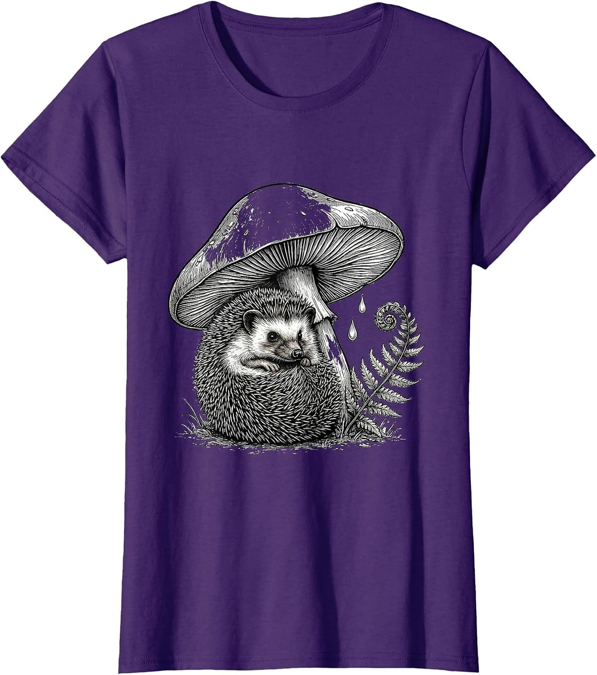 Women's Cute Hedgehog Round Art Animal Lover Gift T-Shirt - Purple