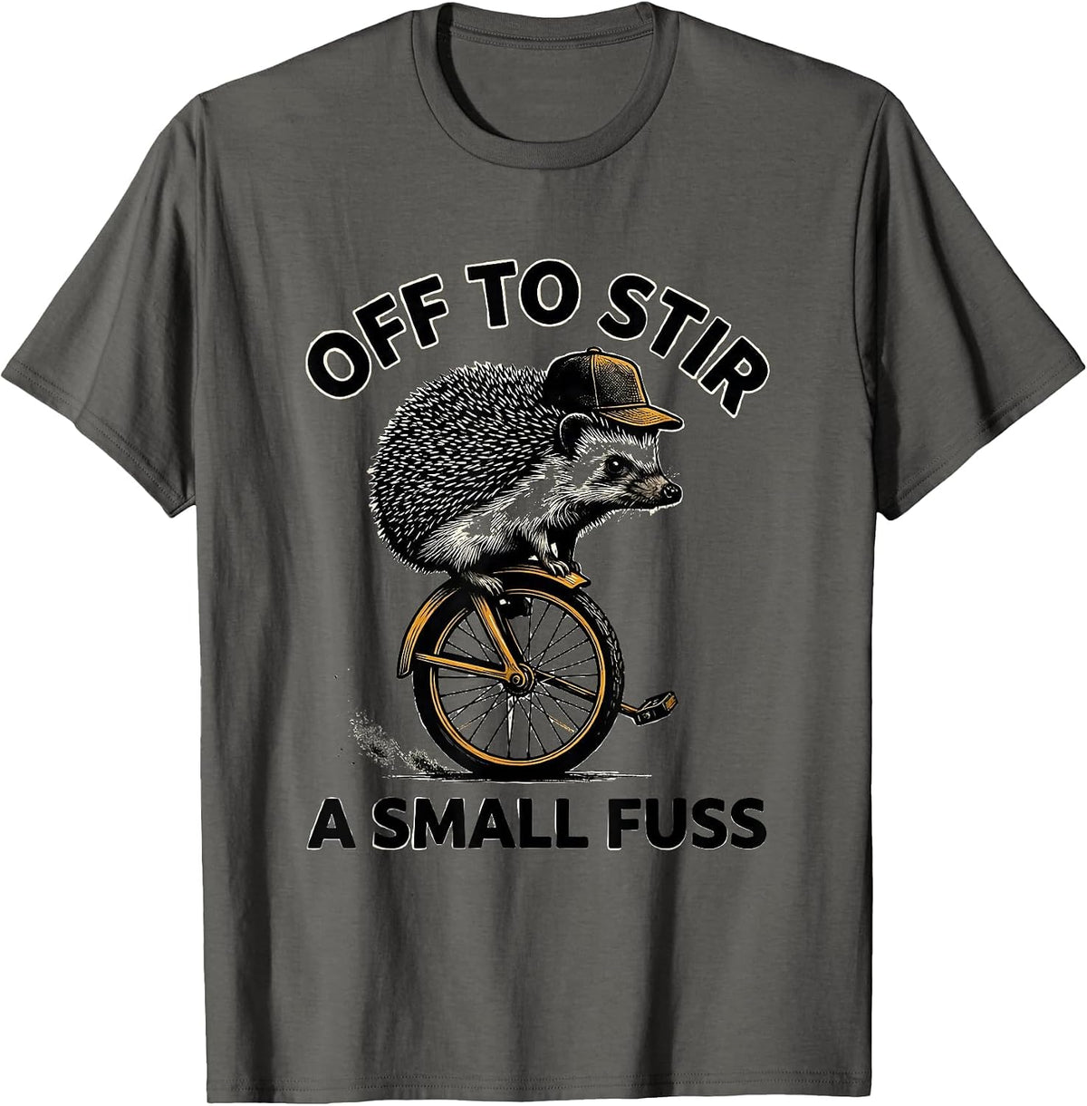 Men's Off To Stir A Small Fuss Scratchboard Hedgehog Whimsical T-Shirt - Asphalt Grey