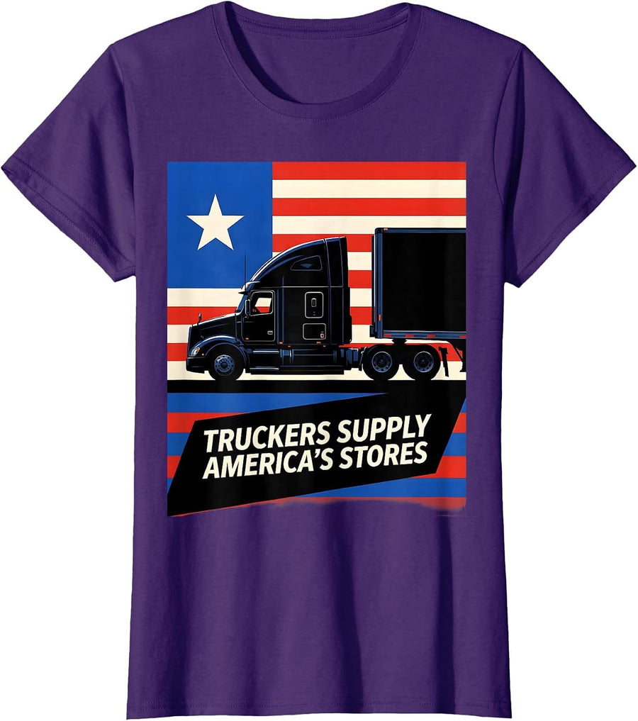 Women's Truckers Supply America's Stores Patriotic Semi-Truck Driver T-Shirt - Purple