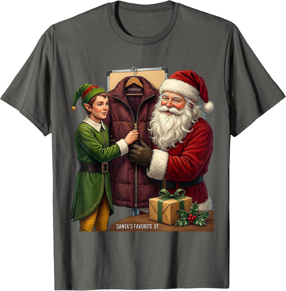Santa's Favorite OT Funny Occupational Therapist Holiday T-Shirt - Asphalt Grey
