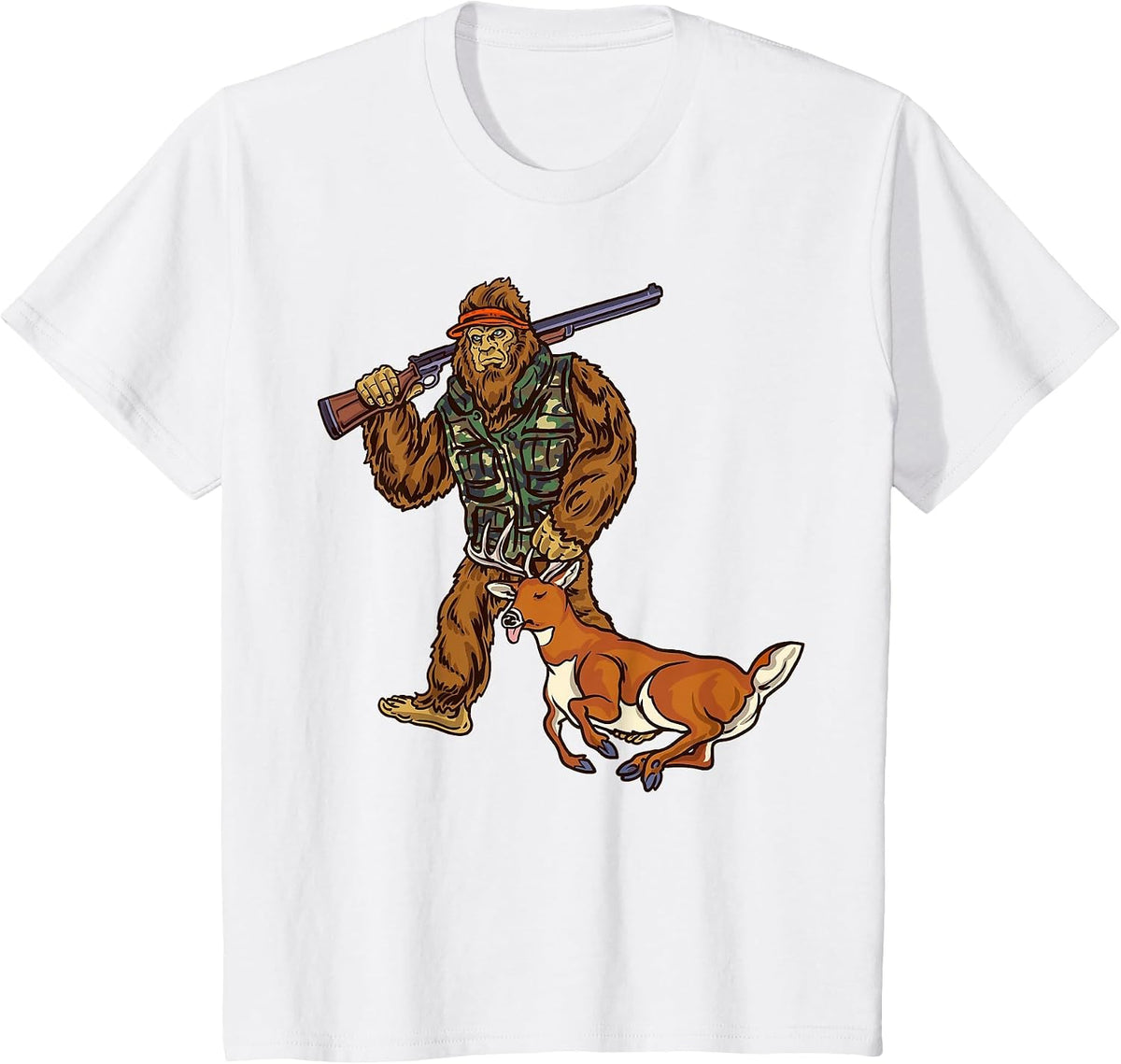 White Tail Deer Hunting Bigfoot Hunter T-Shirt - White