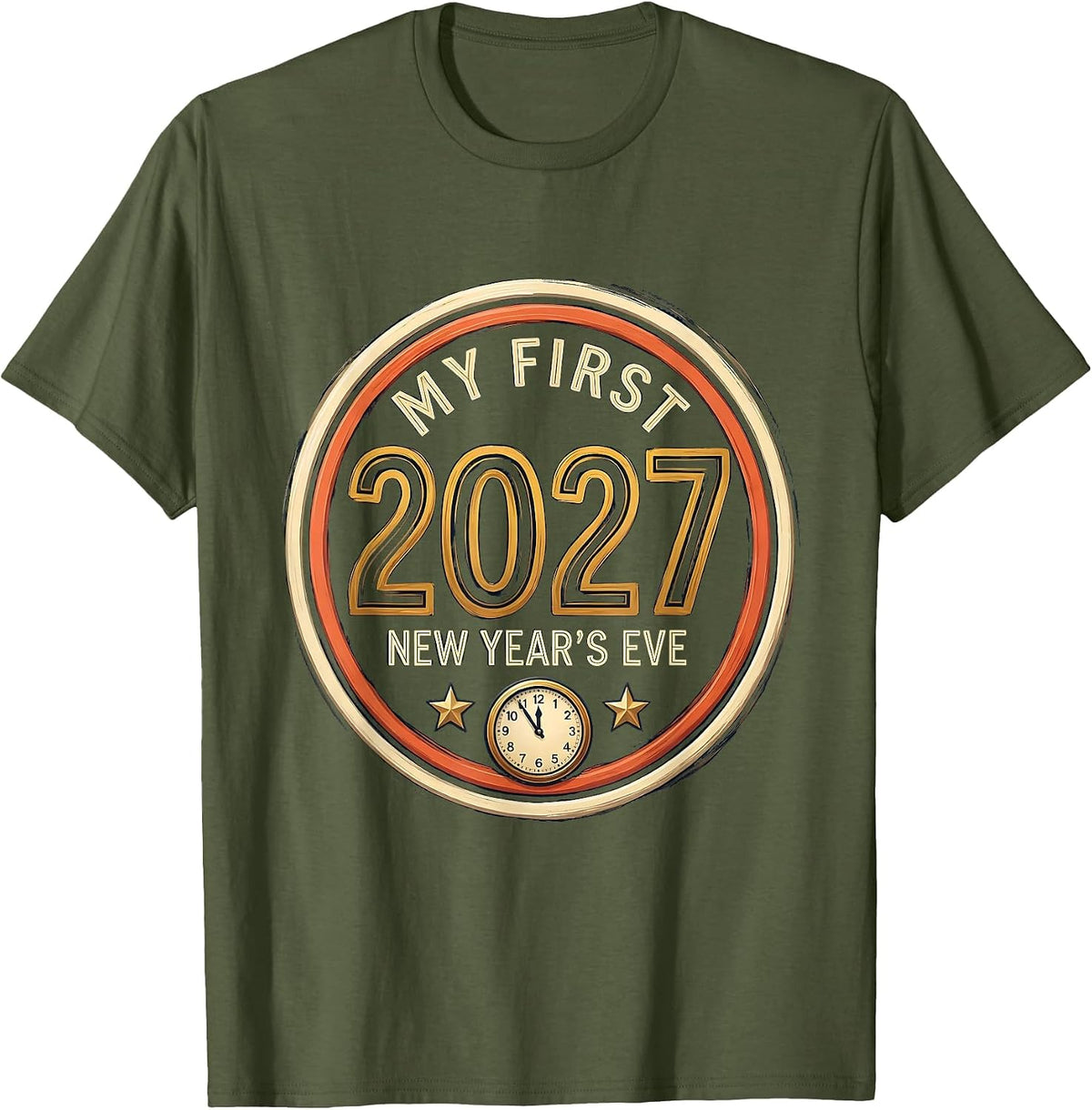 My First New Year's Eve 2027 Festive Baby Milestone Keepsake T-Shirt - Olive Green