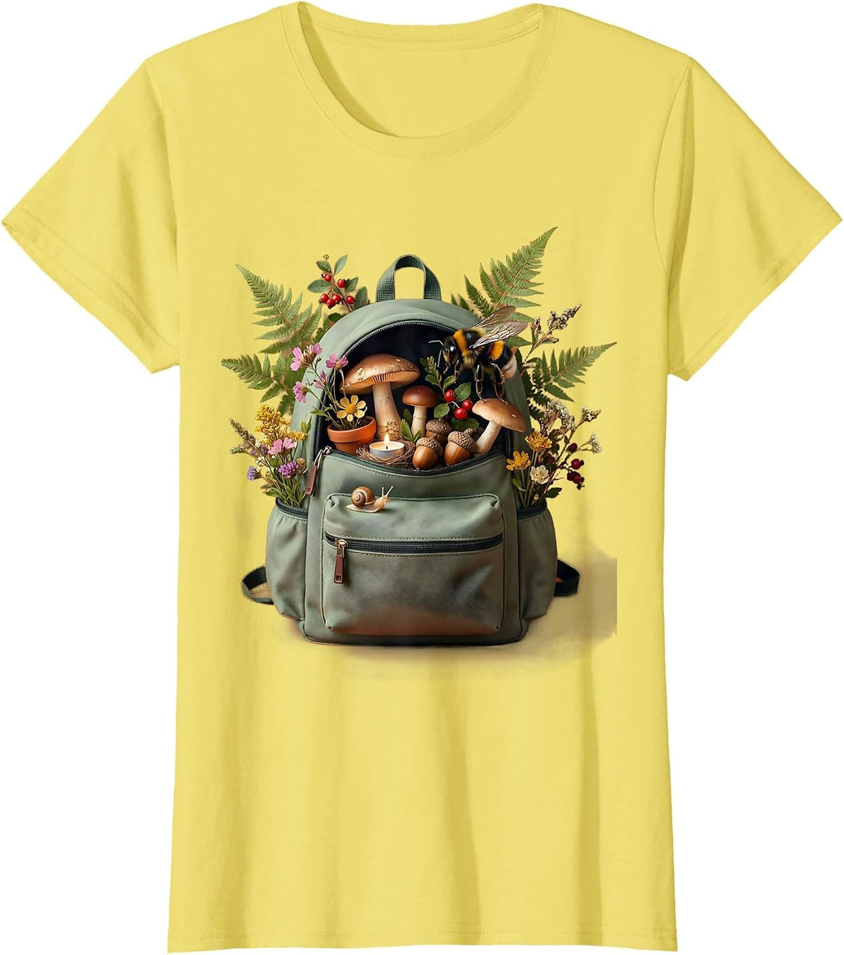 Women's Elementary Teacher Backpack School Supplies Graphic T-Shirt - Lemon Yellow